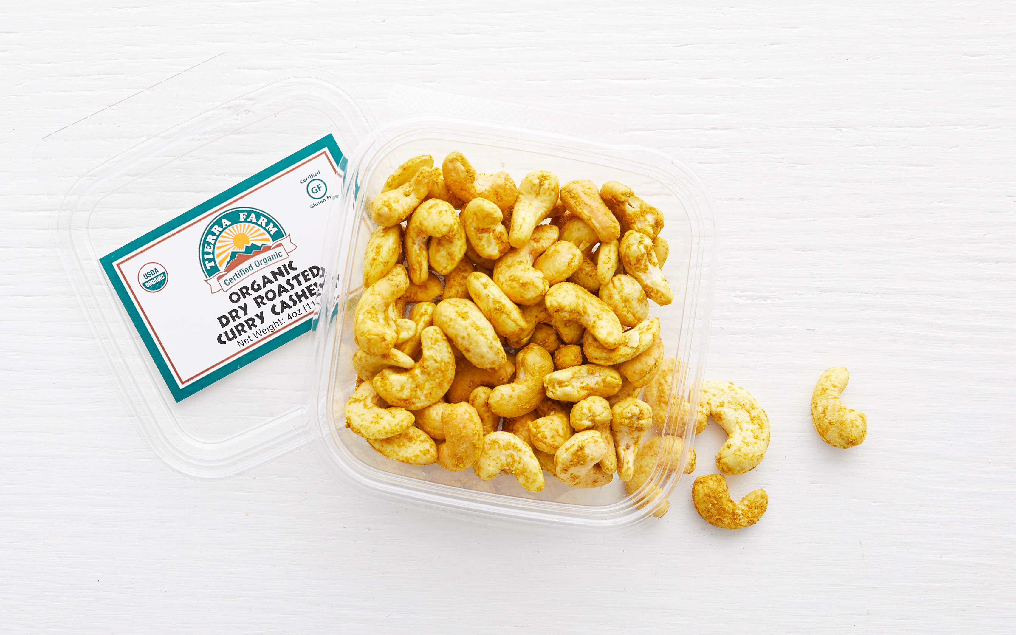 Organic Fair Trade Dry Roasted Curry Cashews 4 oz Tierra Farm
