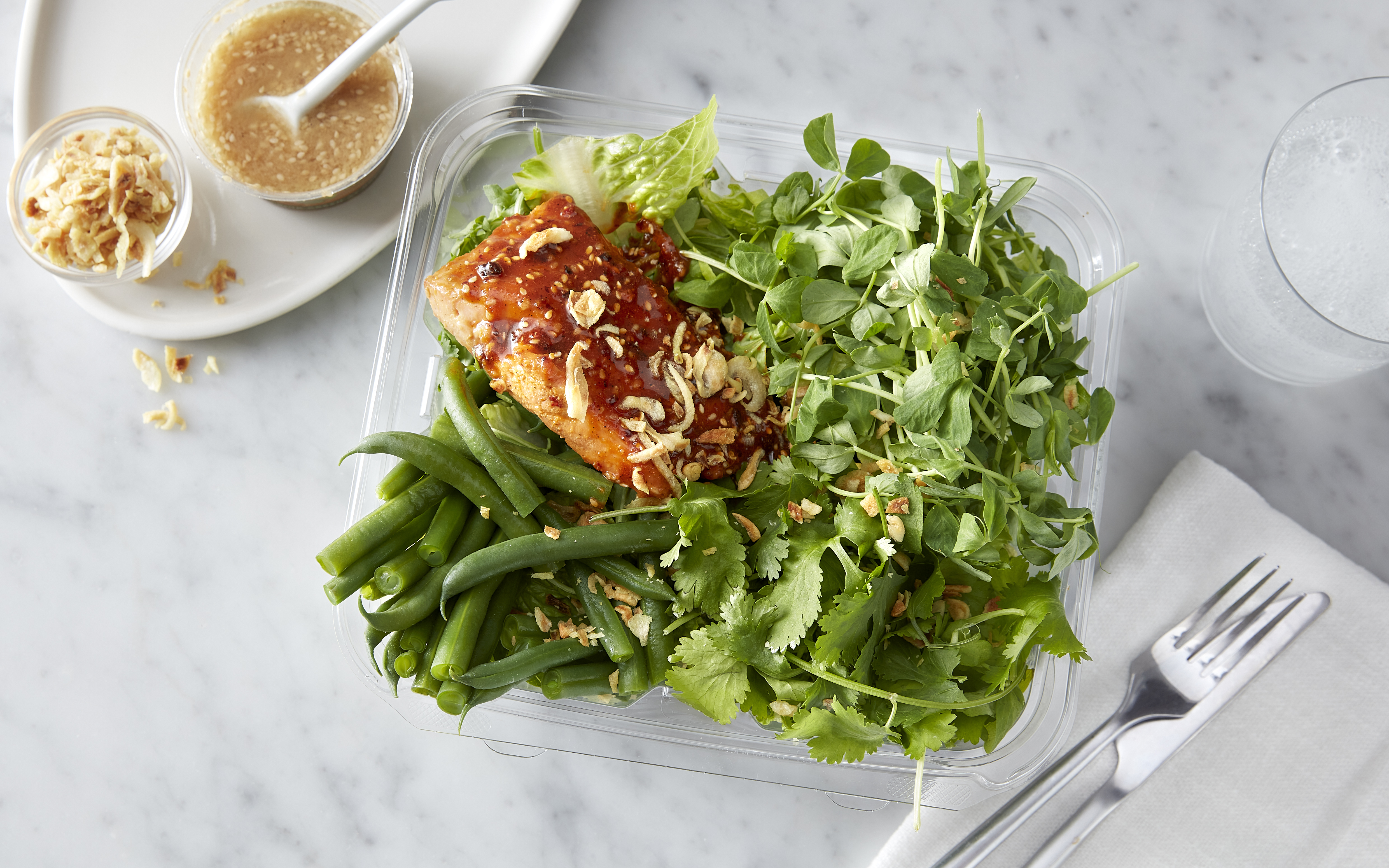 Momofuku Honey Chili Salmon Salad with Green Beans & Crispy Shallot