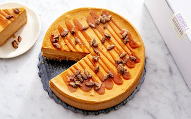 Pumpkin Spice Cheesecake with Bourbon Caramel (Frozen)