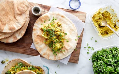 Curried Chicken Pita Wraps with Pea Shoots