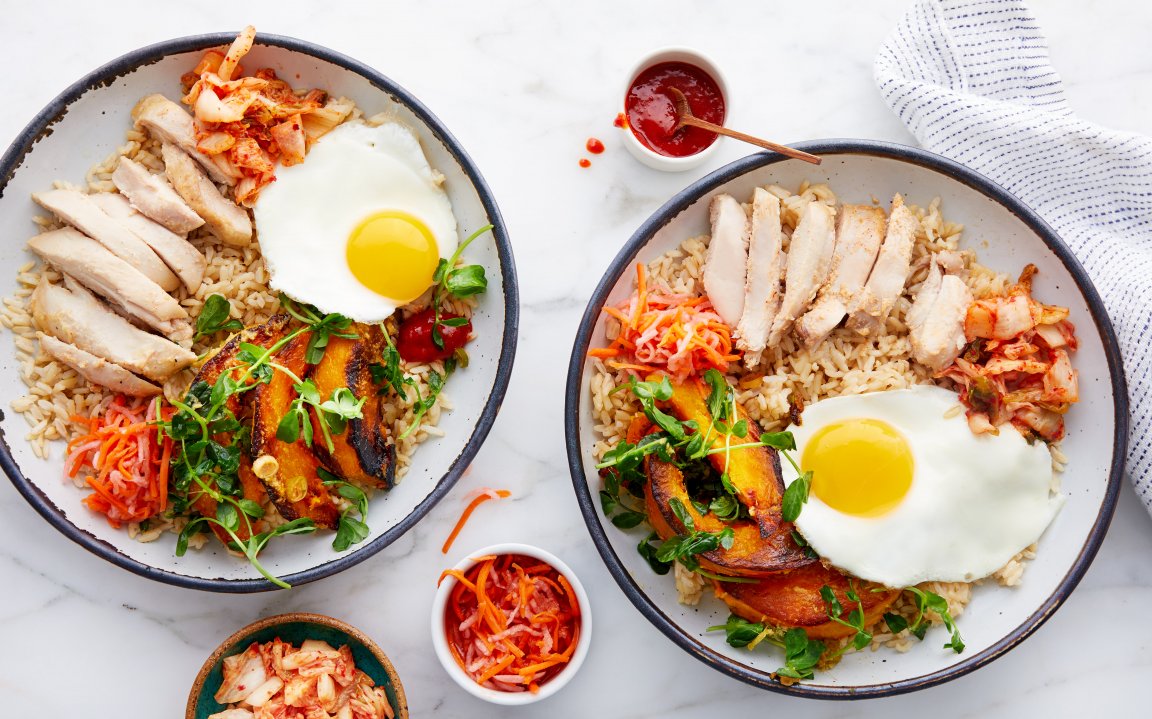 Korean Rice Bowls (Bibimbap) with Kabocha & Kimchi Good Eggs Meal
