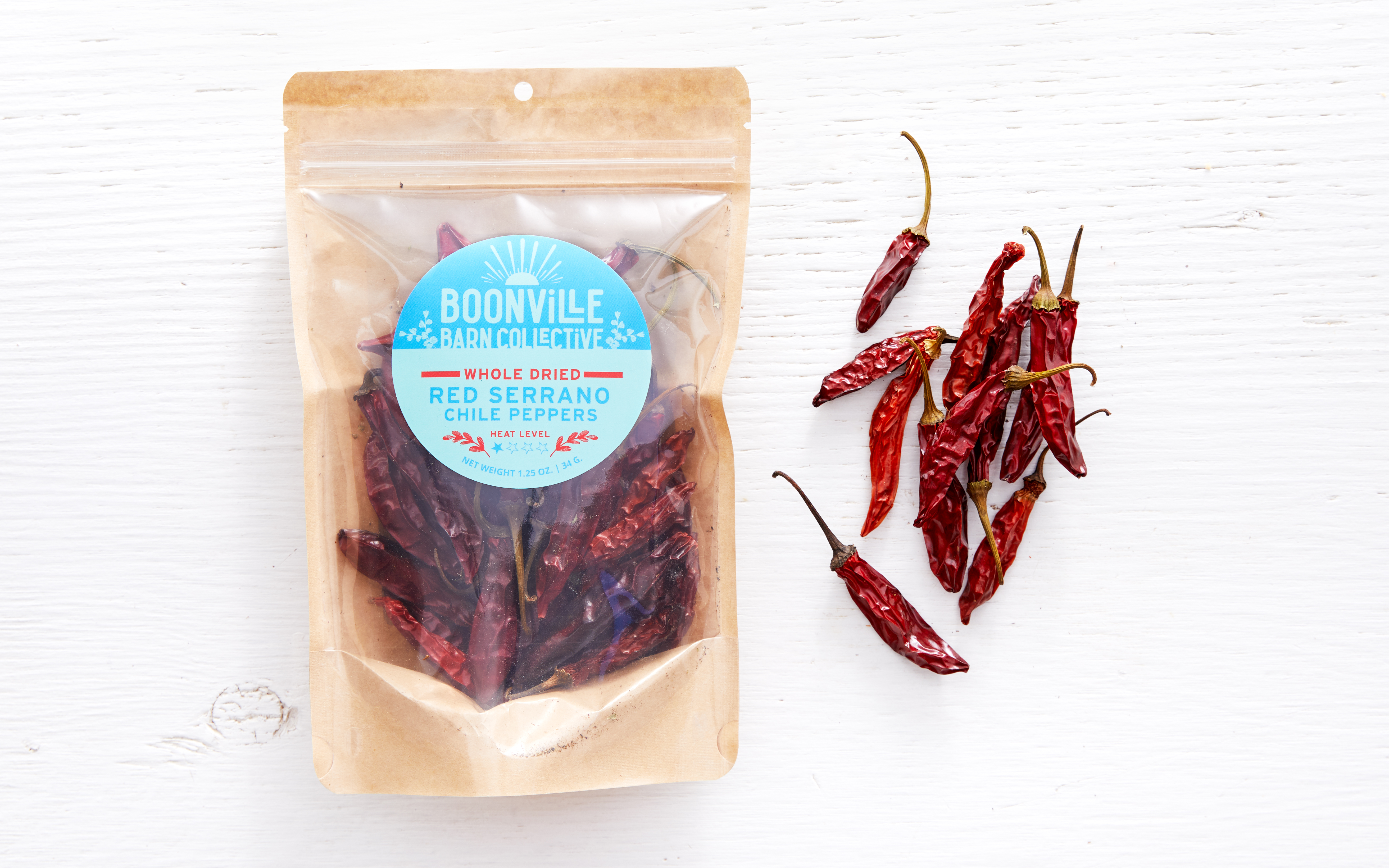 Whole Dried Red Serrano Chile Peppers 1.25 oz Boonville Barn