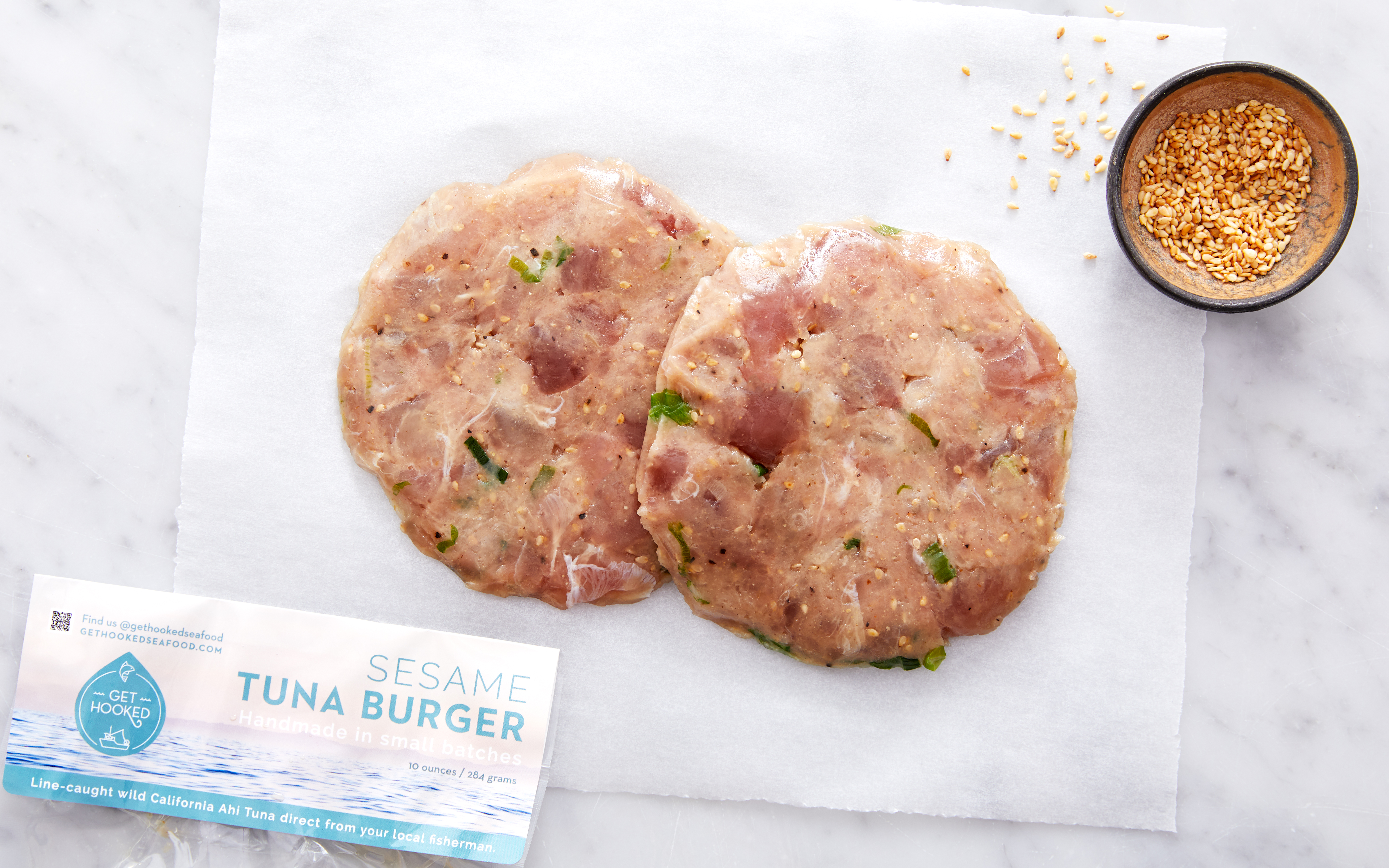 Sesame Tuna Ahi Burgers (Frozen) 2 count Get Hooked Seafood Good Eggs