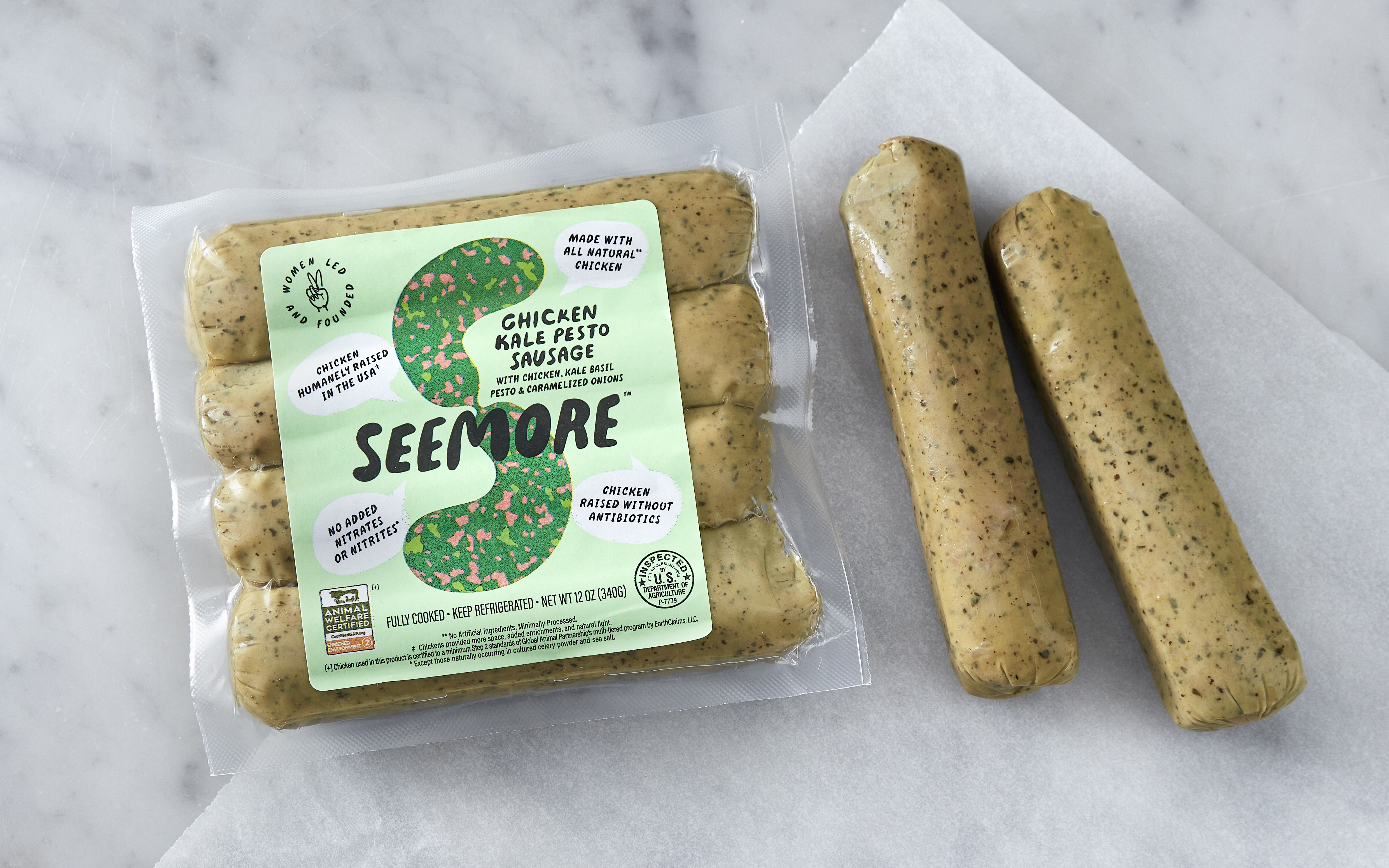 Chicken Kale Pesto Sausage 12 oz Seemore Meats & Veggies Good Eggs