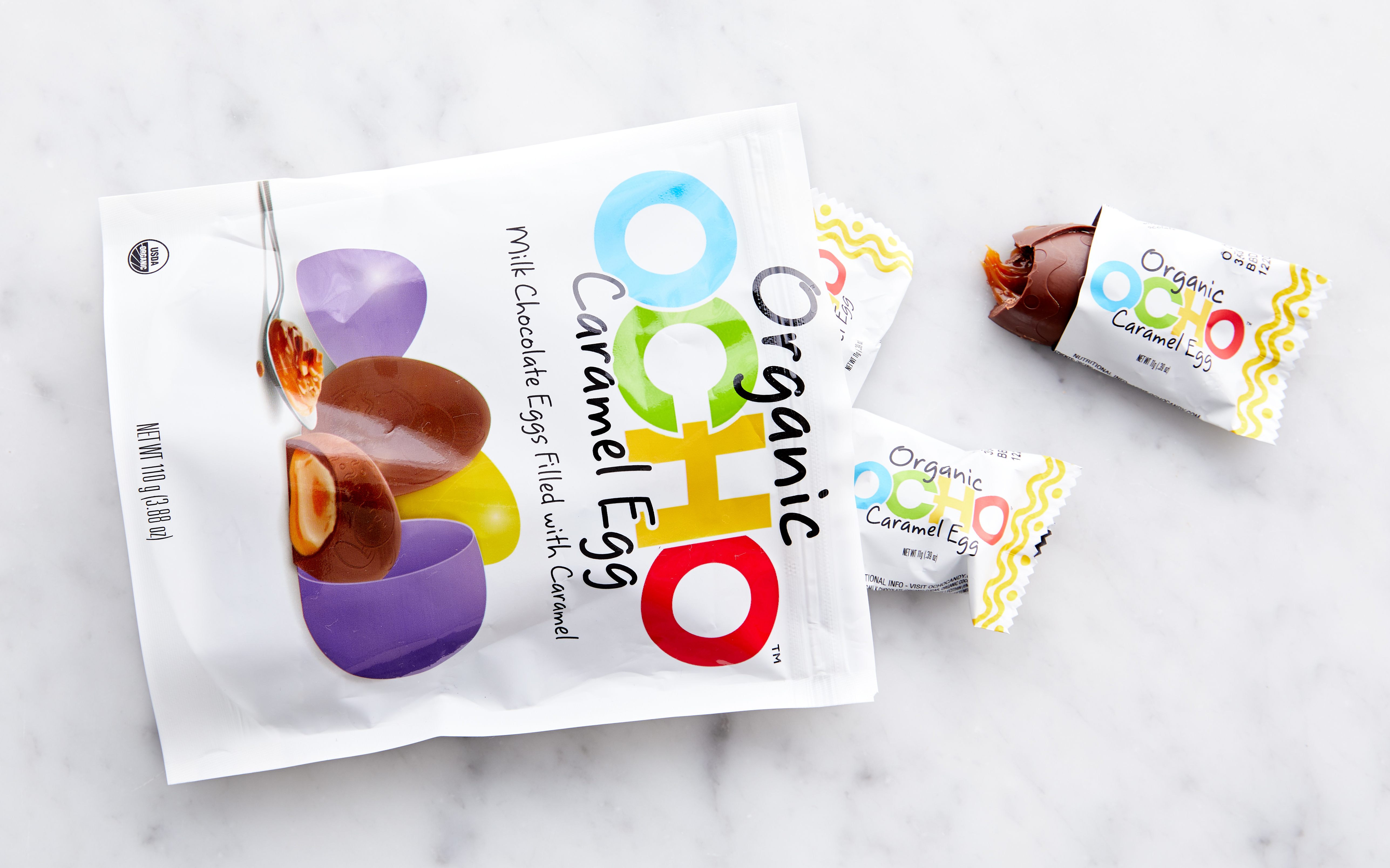 Organic Chocolate Caramel Easter Eggs 3.88 oz Ocho Candy Good Eggs