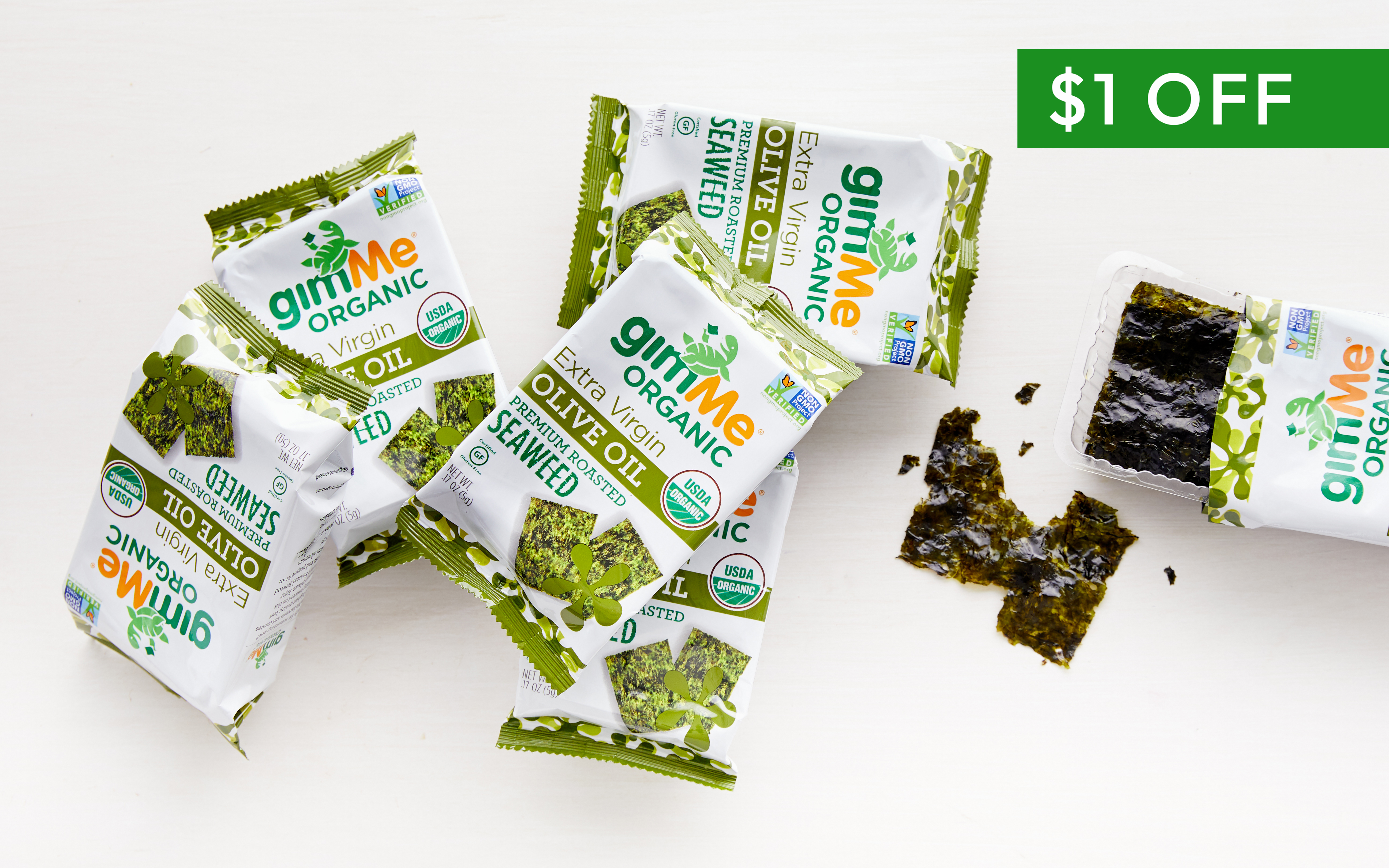 Organic Olive Oil Roasted Seaweed Snacks 6 count GimMe Organic Good Eggs