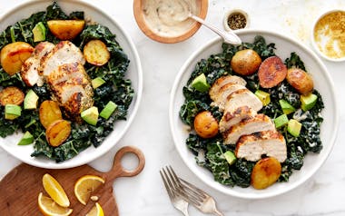 Dairy-Free Kale Caesar Salad with Chicken & Potatoes