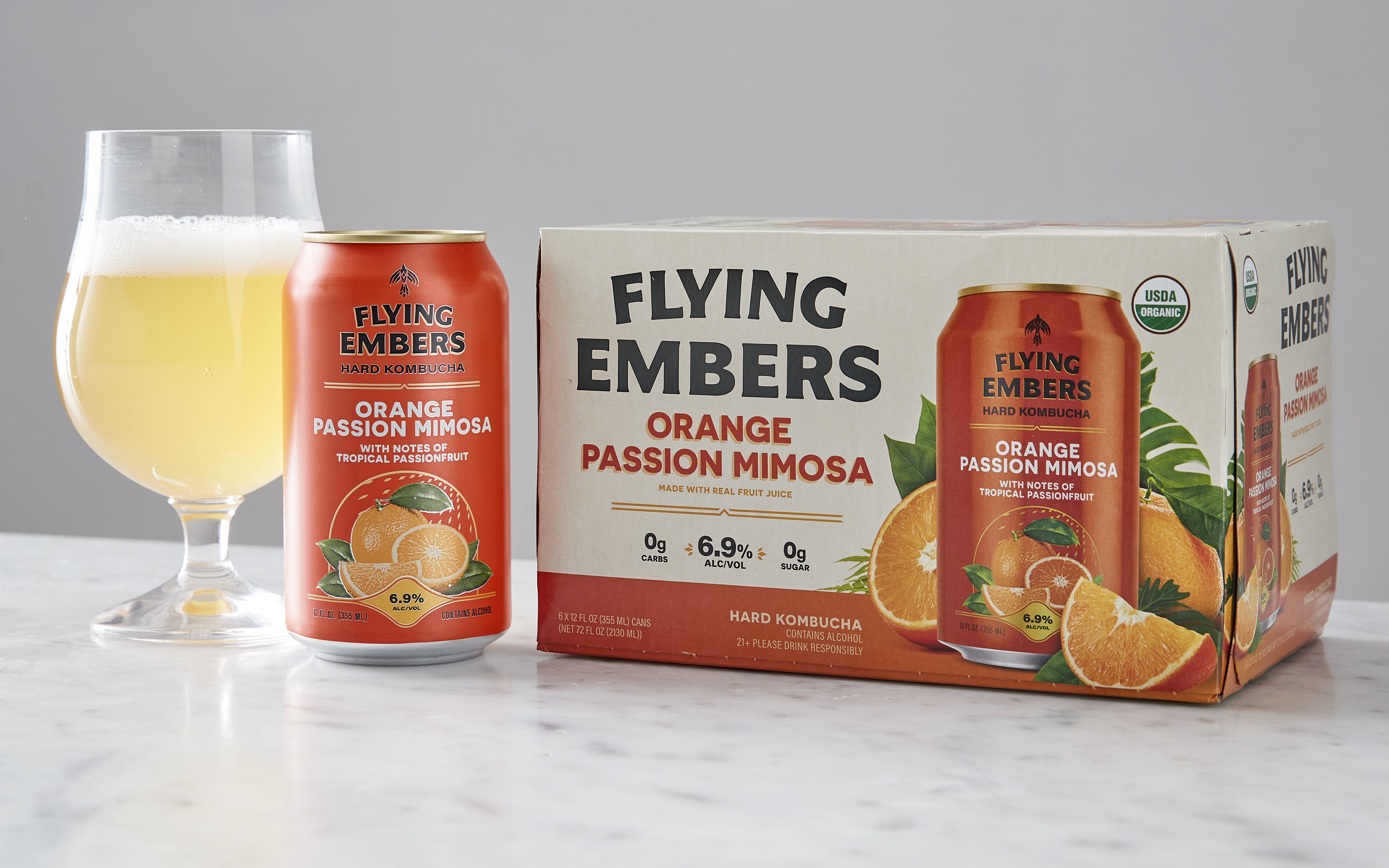 Orange Passion Mimosa Hard Kombucha 6 count Flying Embers Good Eggs