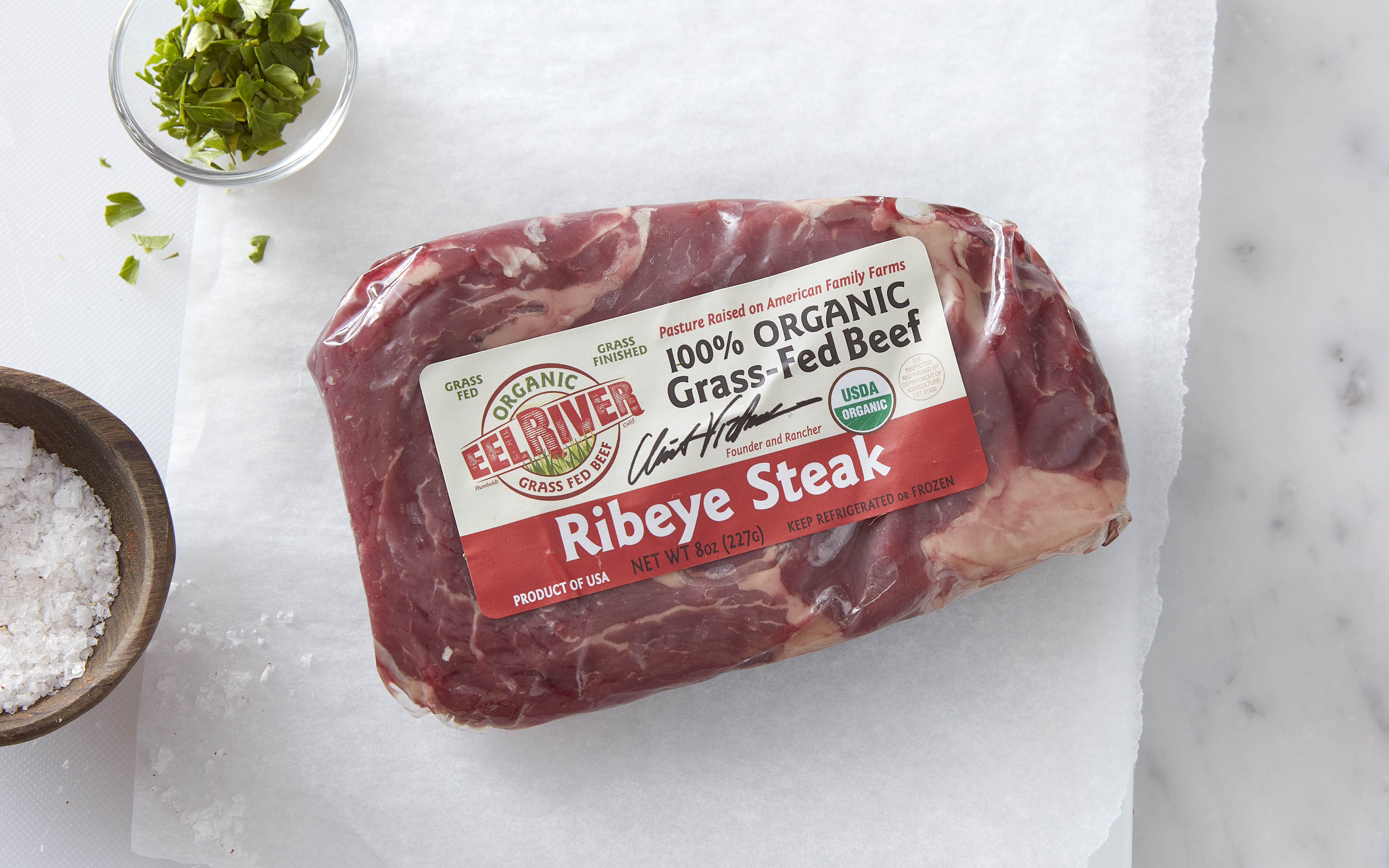 Organic GrassFed Beef Ribeye Steak 8 oz Eel River Organic GrassFed Beef Good Eggs