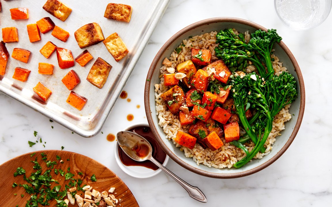 MA Sheet-Pan Tofu with Sweet Potato Broccoli servings Good
