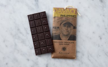 100% Davao Zero Sugar Dark Chocolate Bar