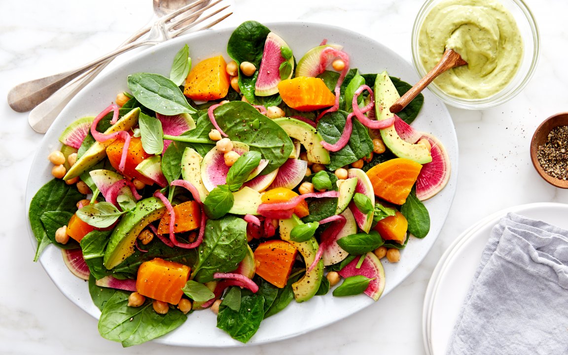 MA Green Goddess Spinach Salad with Avocado, Beets & Watermelon Radishes |  3 servings | Good Eggs Meal Kits | Good Eggs