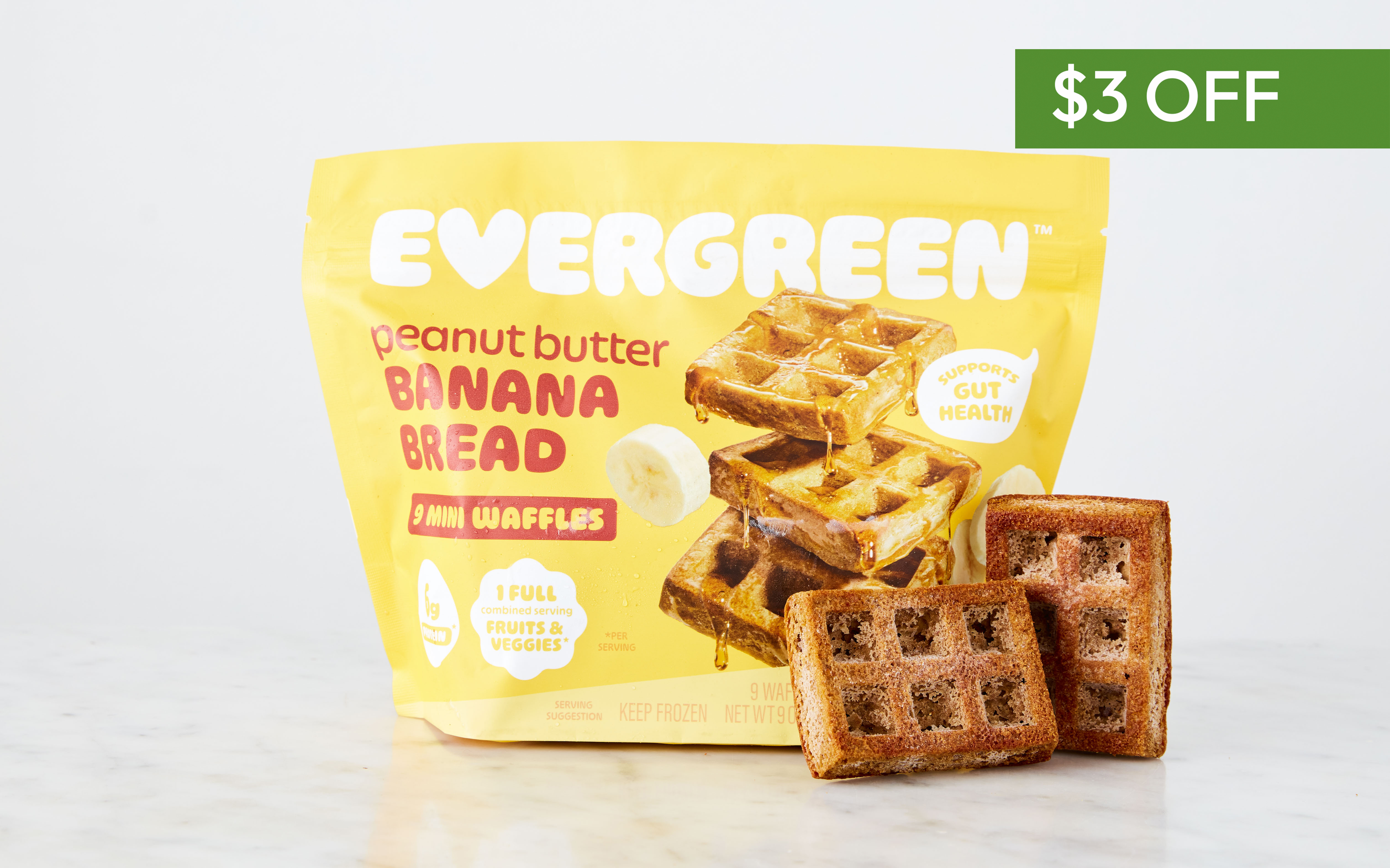 Peanut Butter & Banana Frozen Waffles 9 oz Evergreen Waffles Good