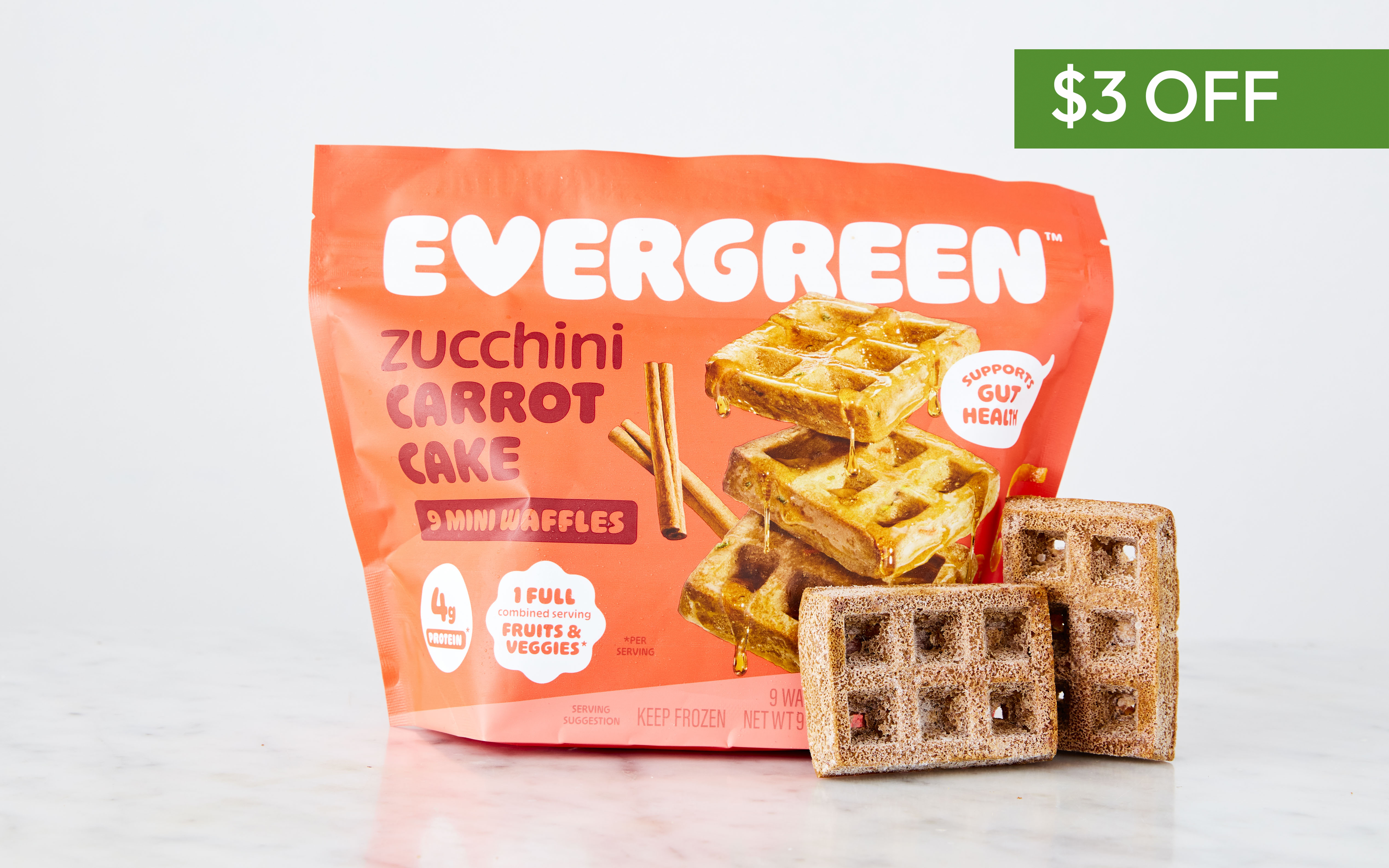 Zucchini & Carrot Frozen Waffles 9 oz Evergreen Waffles Good Eggs