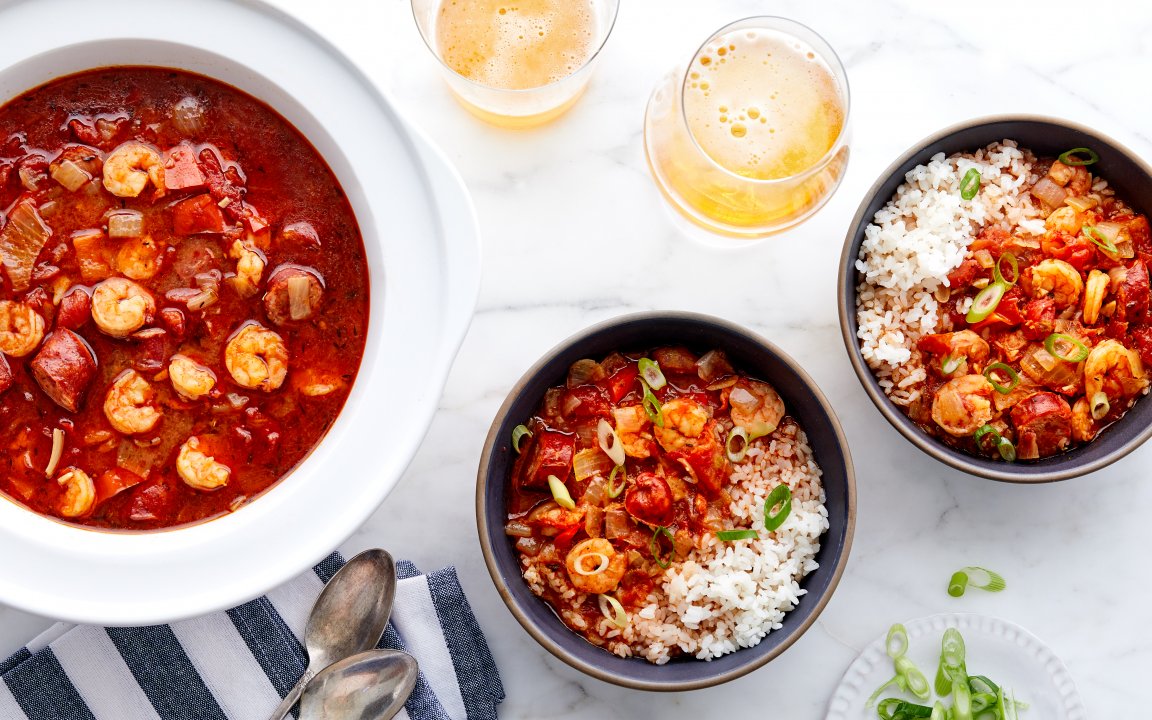 Slow Cooker Cajun-Spiced Shrimp Sausage Stew Kit servings