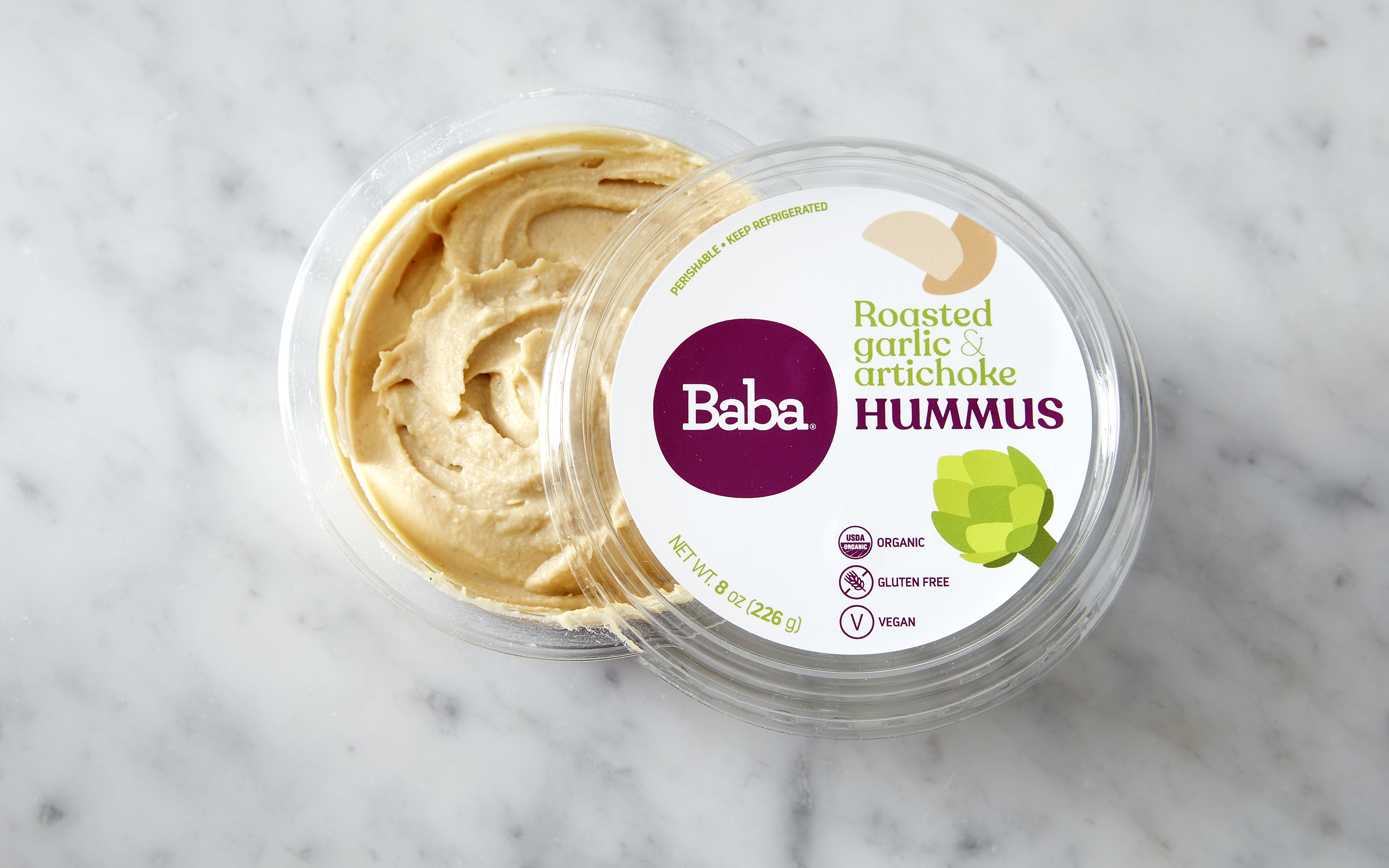 Organic Roasted Garlic & Artichoke Hummus 8 oz Baba Small Batch