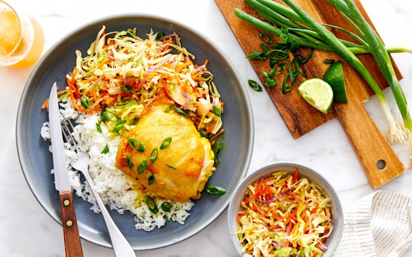 Ginger-Tumeric Chicken with Rice & Slaw | 3 servings | Good Eggs Meal ...