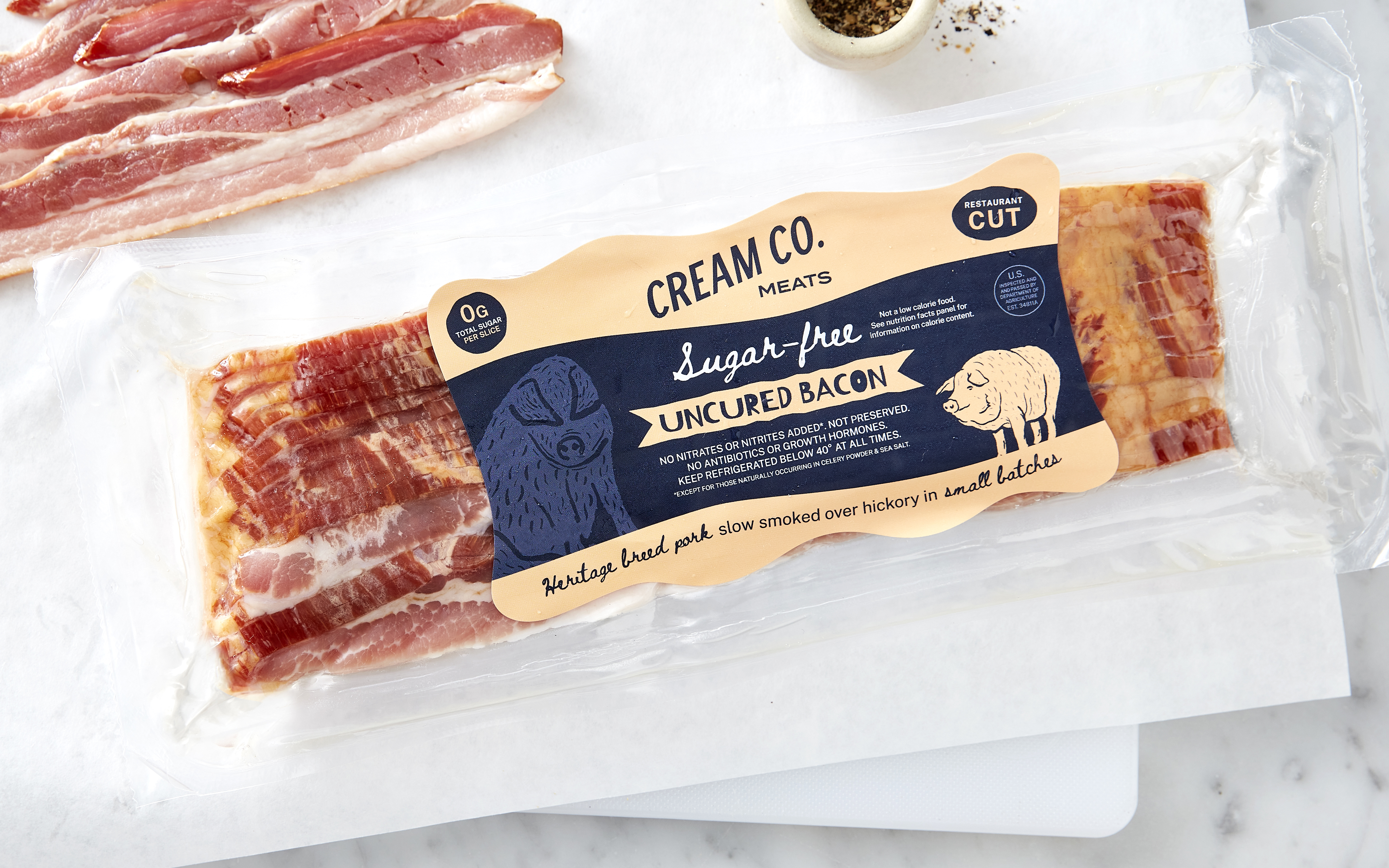 Sugar-Free Pork Bacon (Frozen) | 8 oz | Cream Co. Meats | Good Eggs