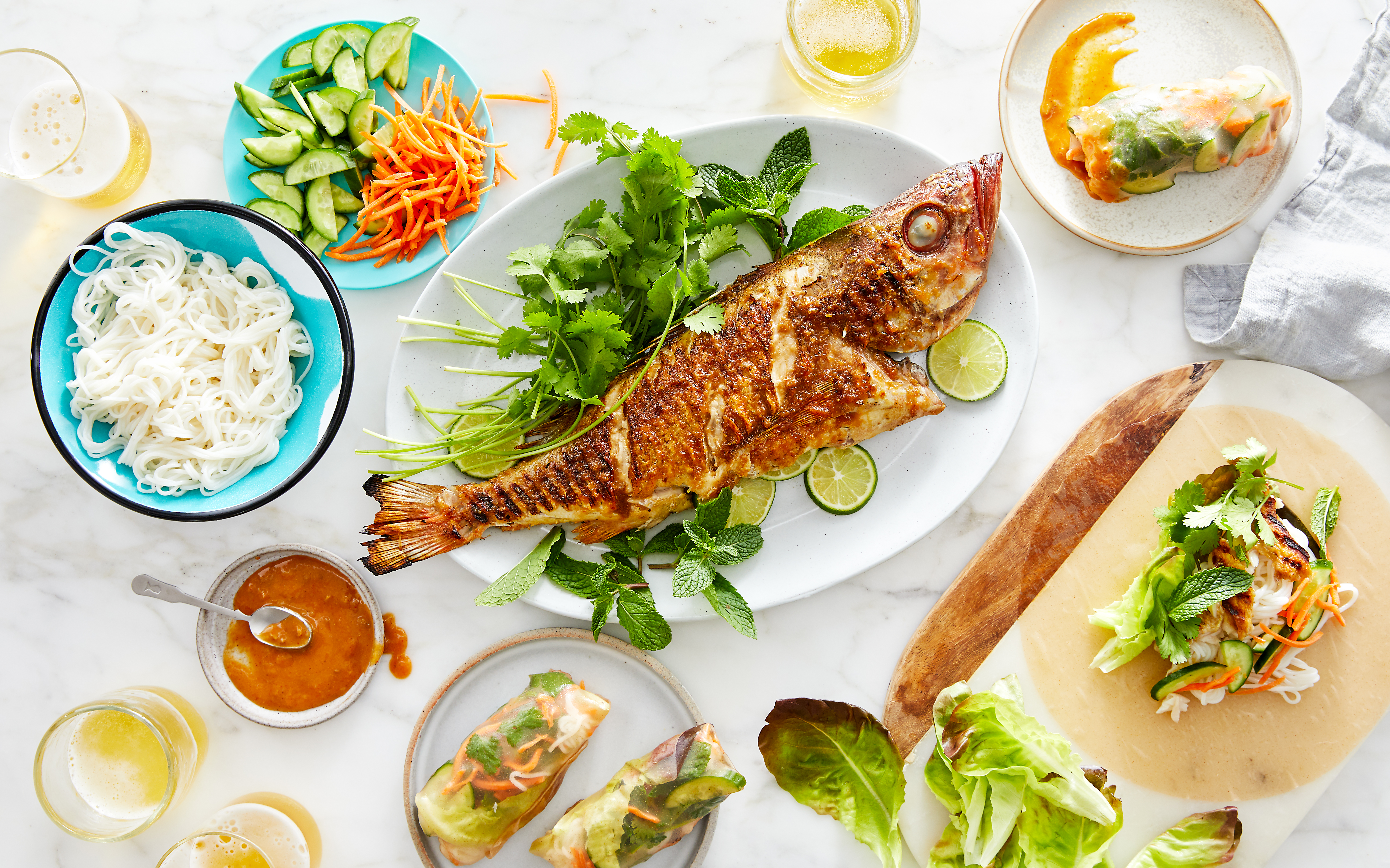 Grilled Lemongrass Rockfish Hand Rolls with Fresh Herbs 6 servings