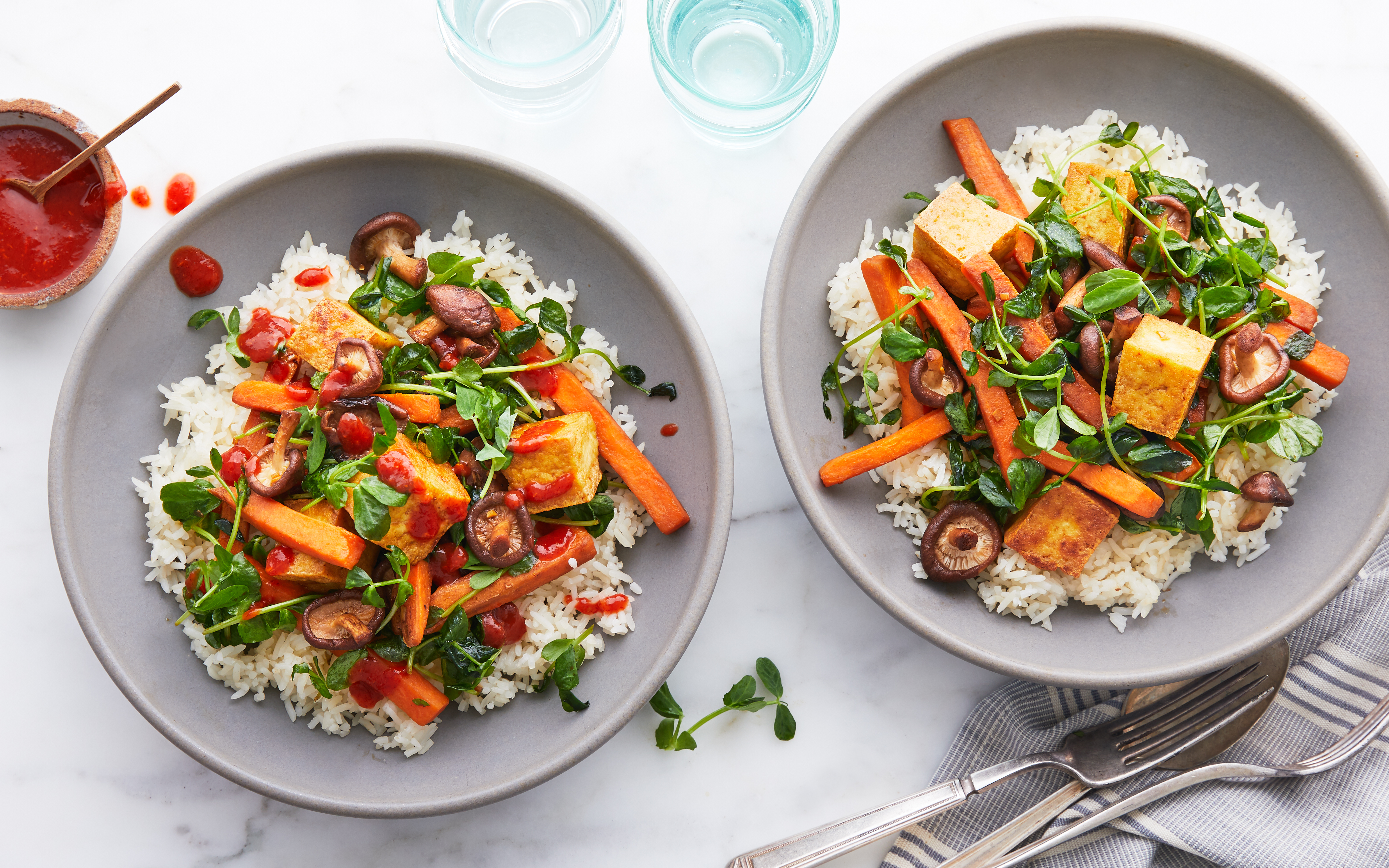 Tofu StirFry with Sweet Potato & Baby Shiitakes 3 servings Good