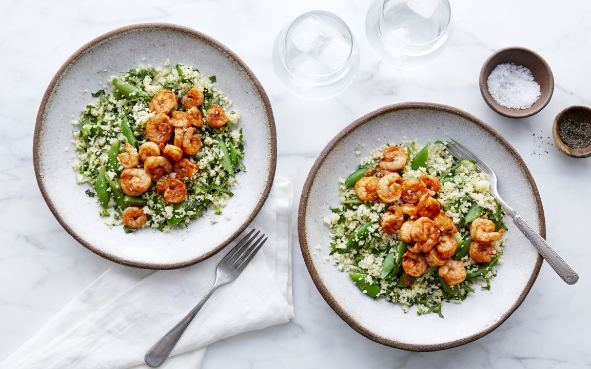Seared Shrimp with Minted Couscous Salad 3 servings Good Eggs Meal