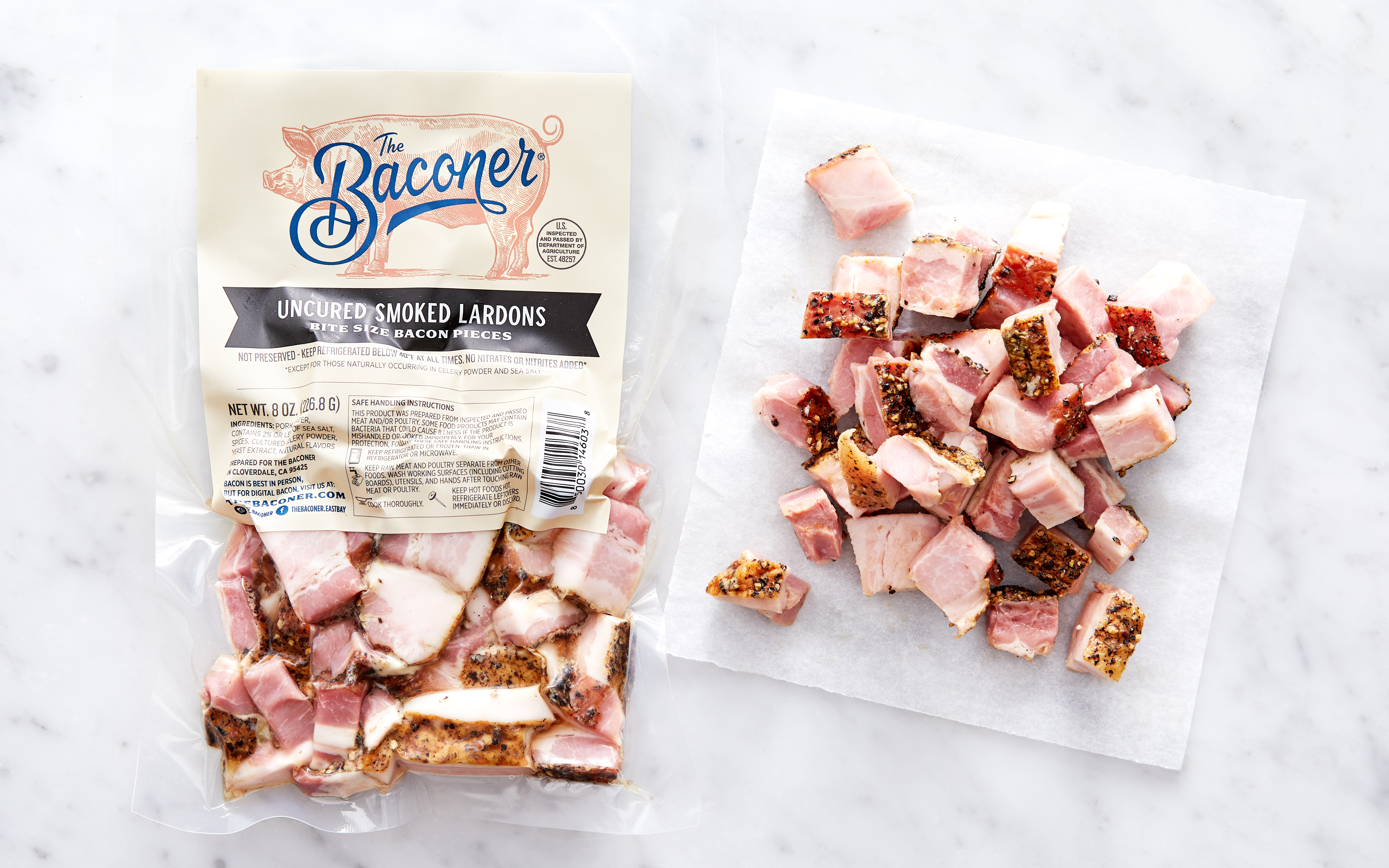 Uncured Smoked Lardons (Frozen) 8 oz The Baconer Good Eggs