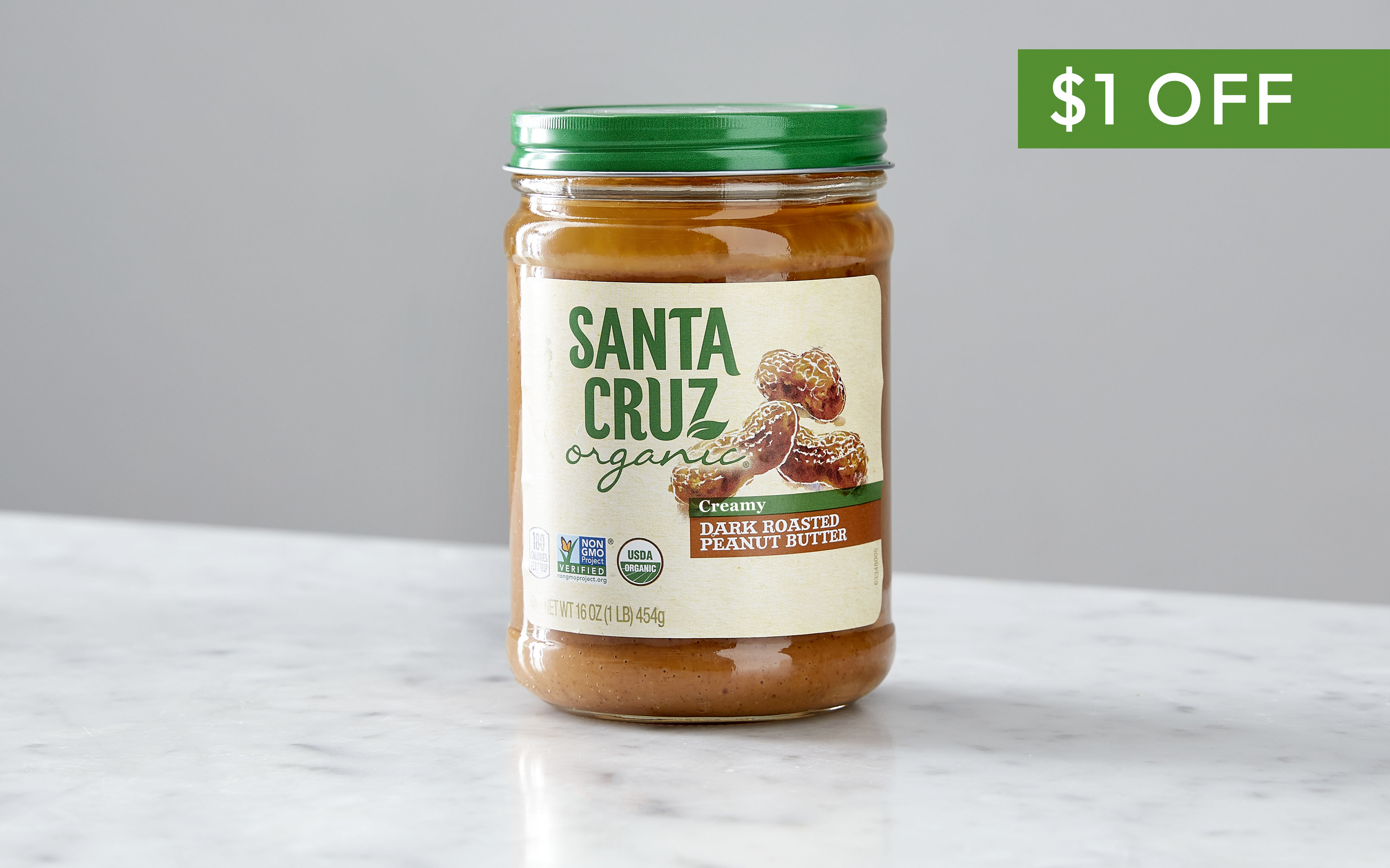 Organic Creamy Dark Roasted Peanut Butter 16 oz Santa Cruz