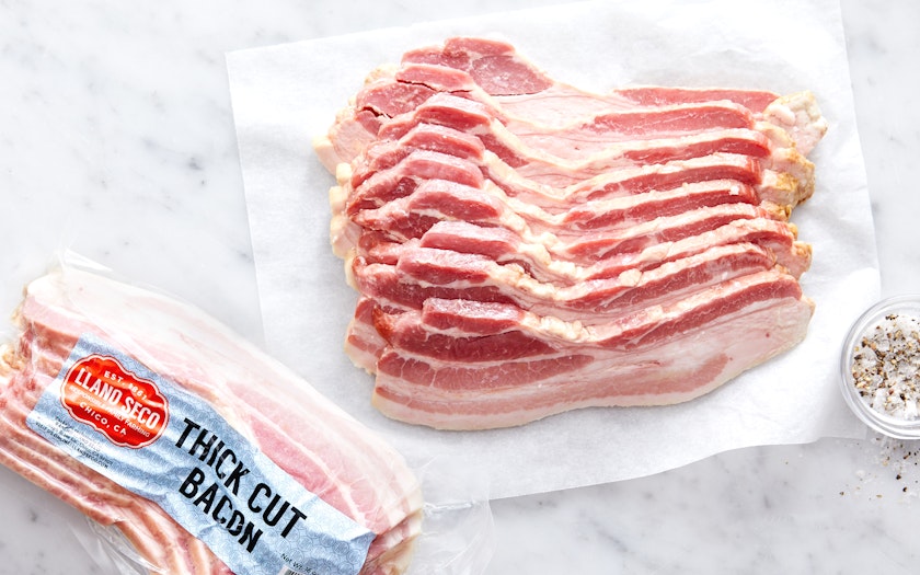 Uncured Hickory & Maple Smoked Thick Cut Bacon (Frozen) | Rancho Llano Seco