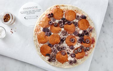 10” Gluten-Free Vegan Pepperoni & Kalamata Olive Pizza