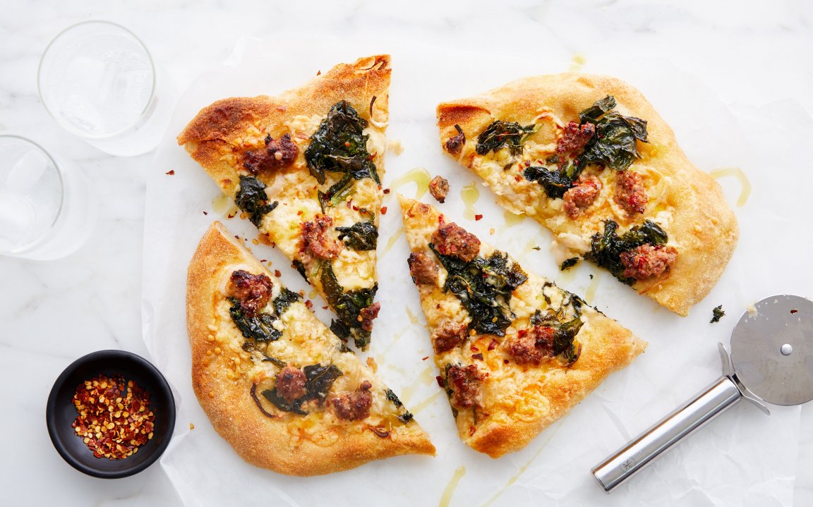 Sausage Pizza with Garlicky Greens Kit 3 servings Good Eggs Meal Kits Good Eggs