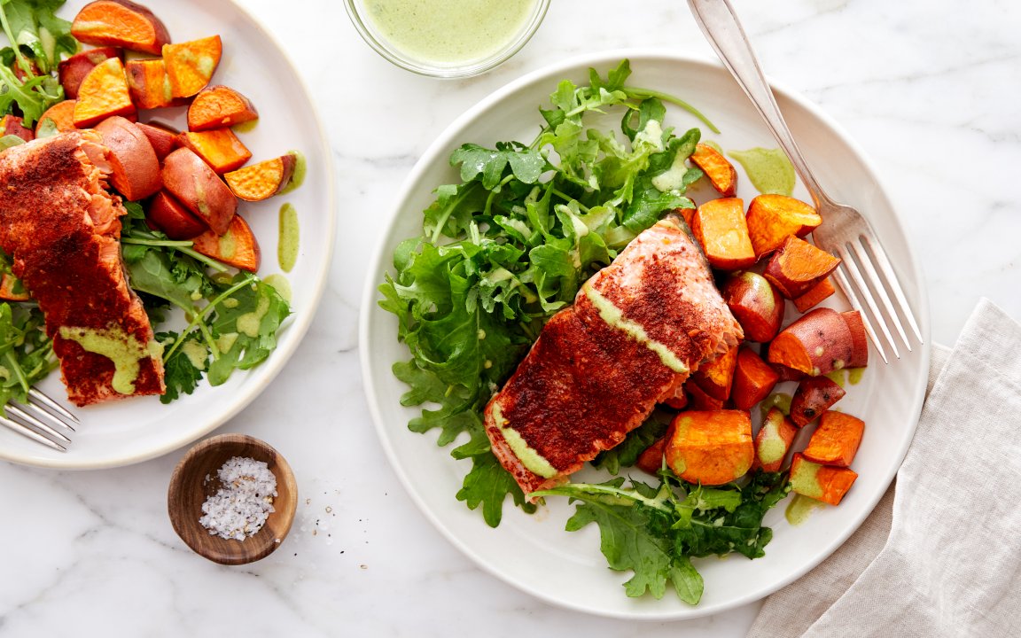 MA Baked Salmon with Kale Salad & Aji Verde 3 servings Good Eggs