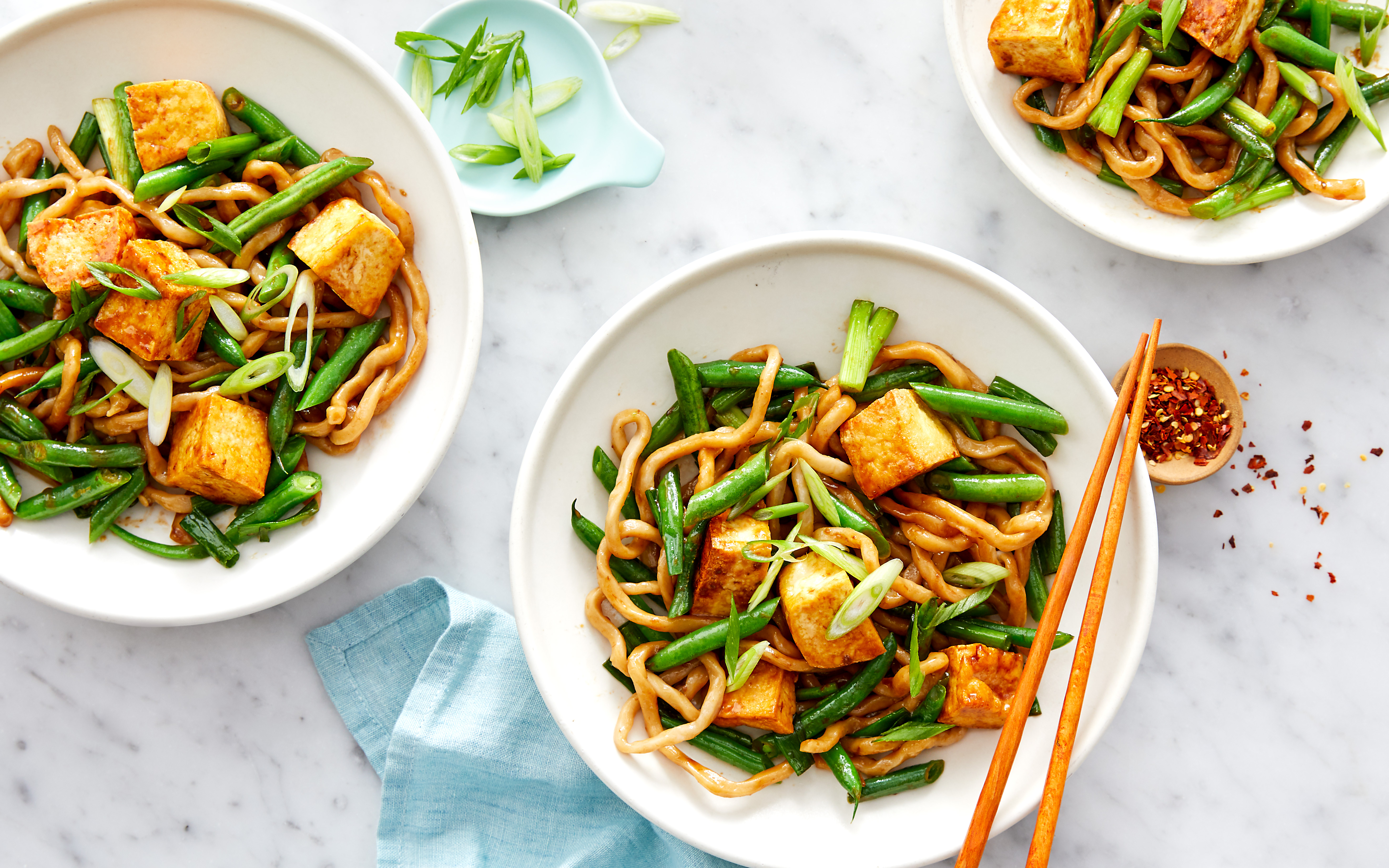 Udon Noodle StirFry with Tofu & Green Beans 3 servings Good Eggs Meal Kits Good Eggs