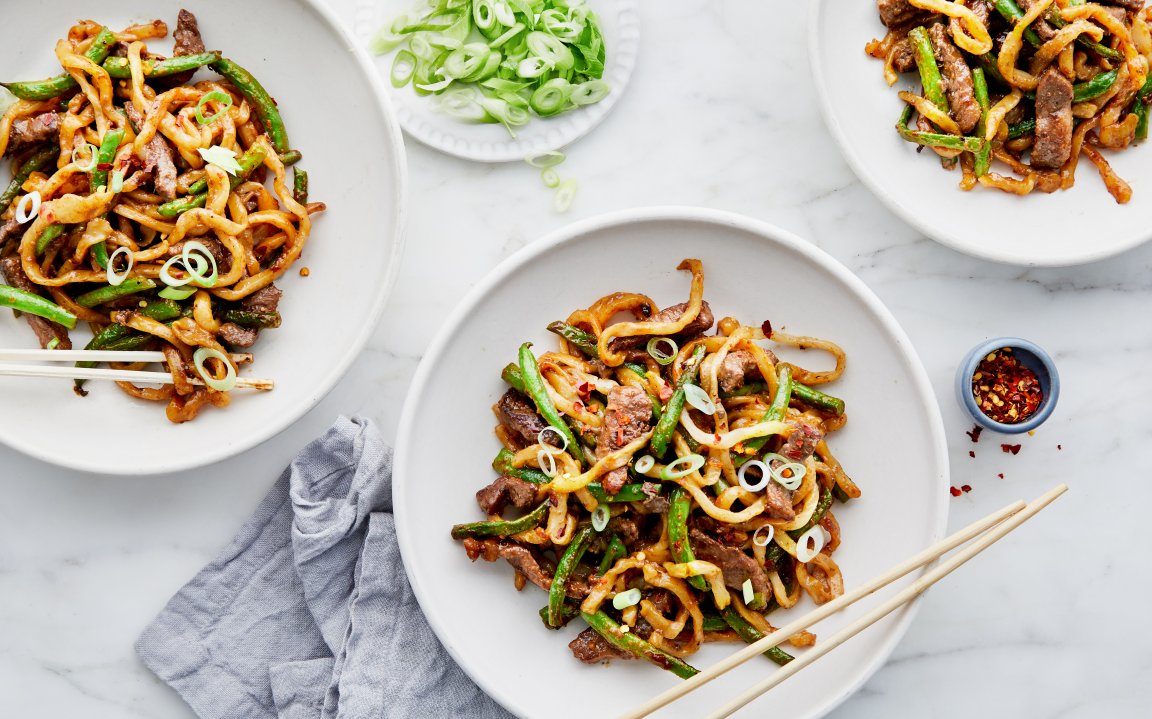 Udon Noodle StirFry with Beef & Green Beans 3 servings Good Eggs