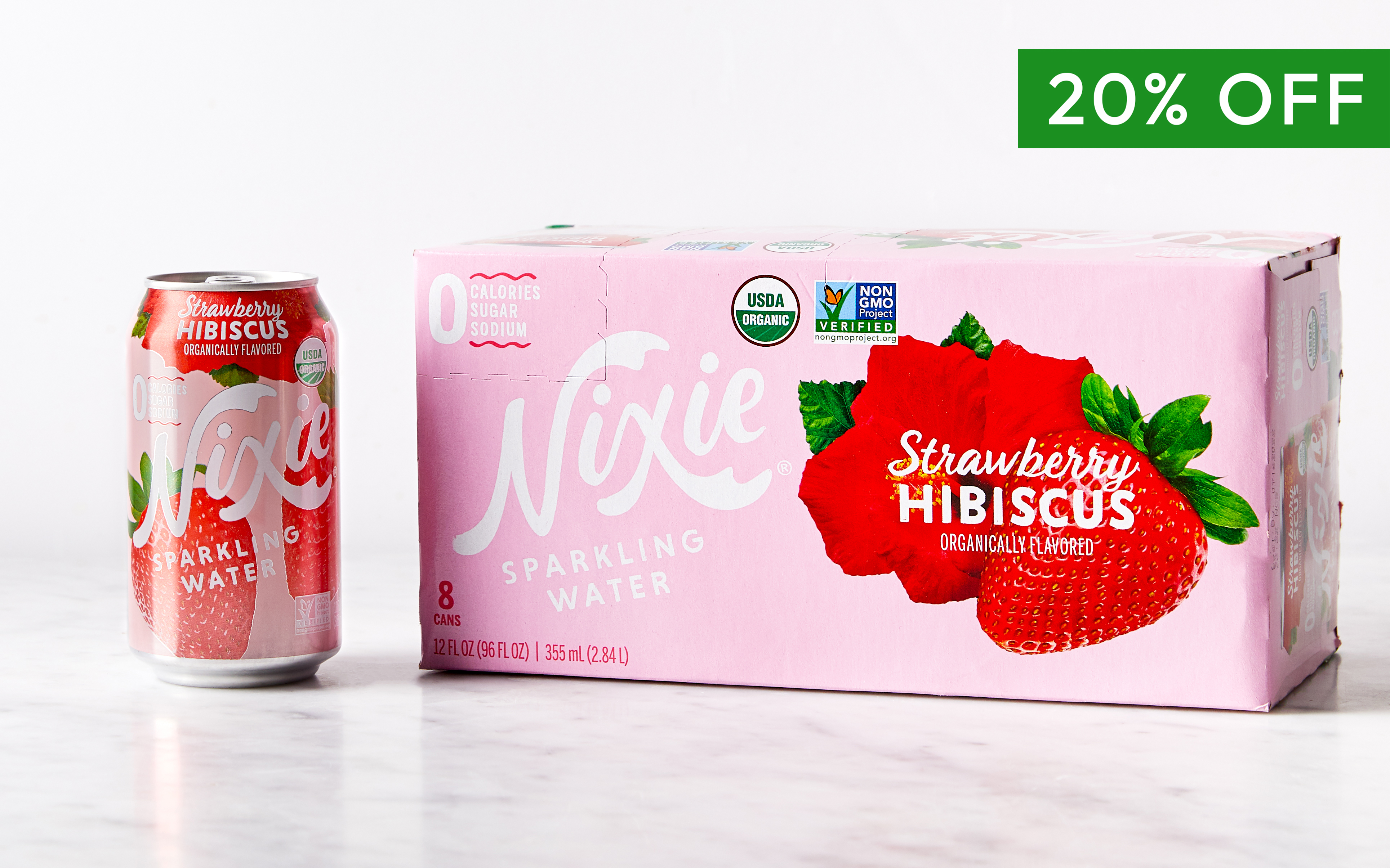 Organic Strawberry Hibiscus Sparkling Water 8 count Nixie Sparkling