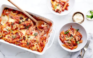 Classic Baked Penne with Sausage & Basil