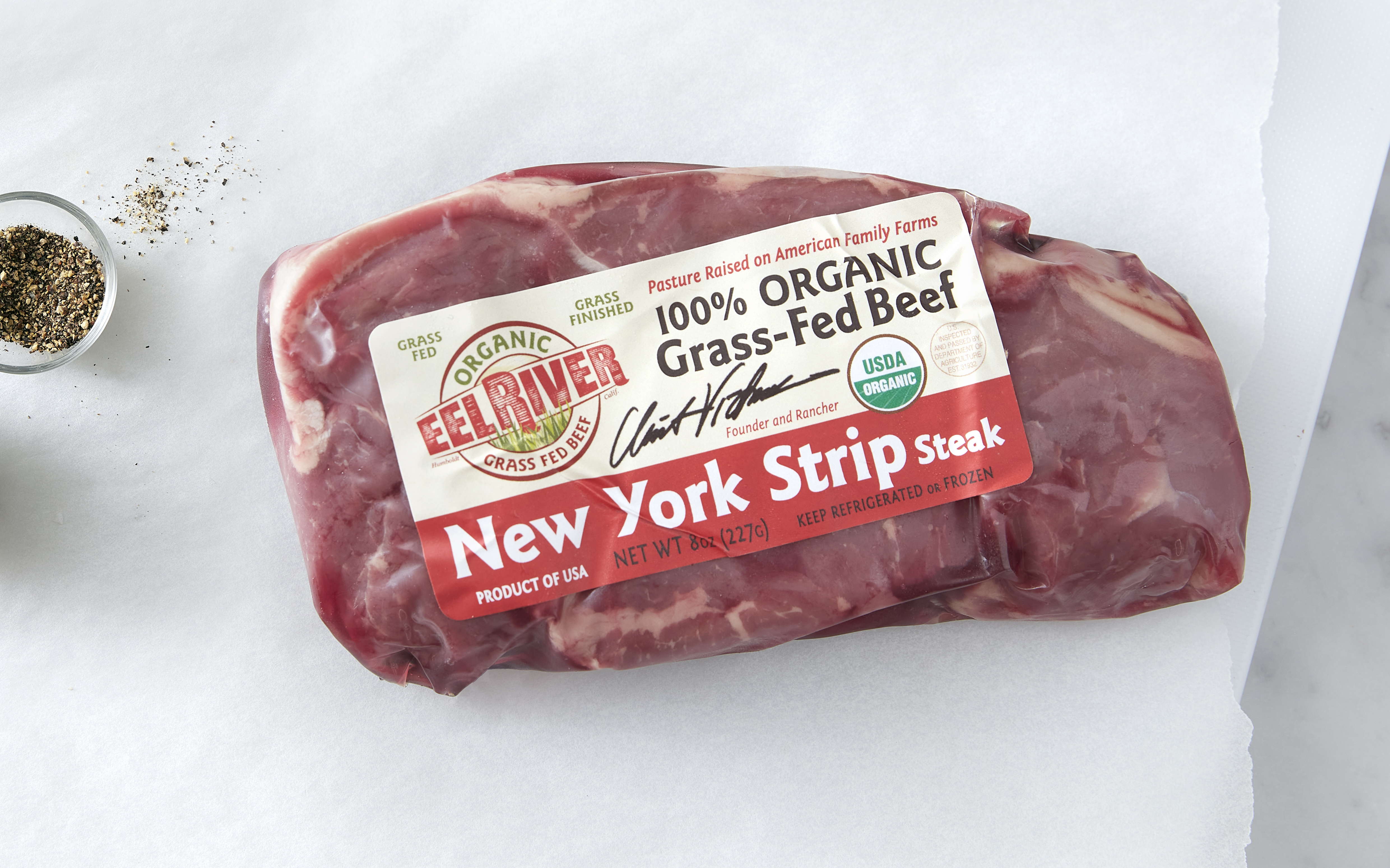 Organic GrassFed Beef New York Strip Steak 8 oz Eel River Organic GrassFed Beef Good Eggs