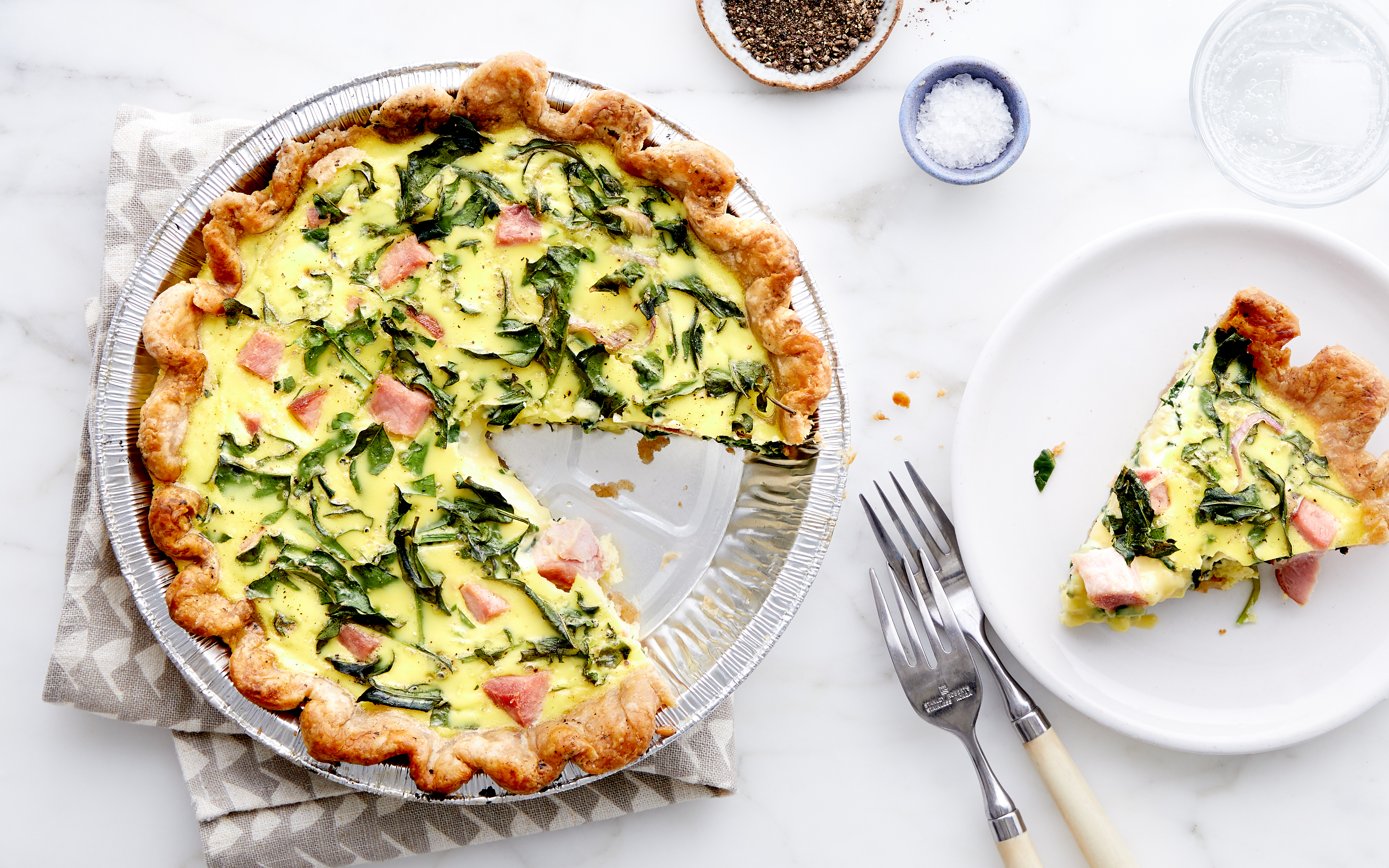 Quiche with Smoked Ham & Greens 6 servings Good Eggs Meal Kits