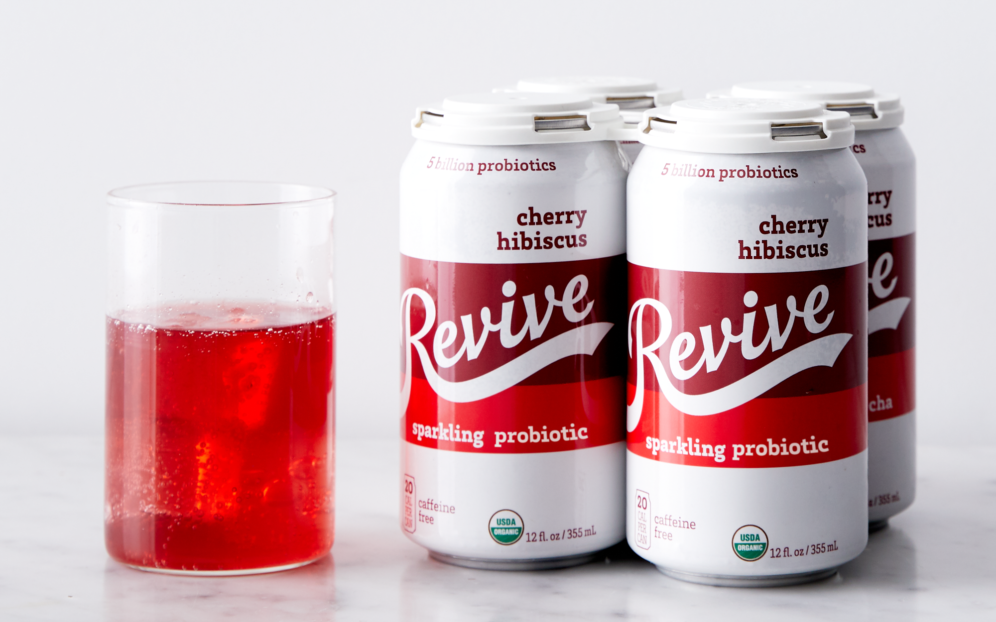 Organic Cherry Hibiscus Sparkling Probiotic 4 count Revive Kombucha