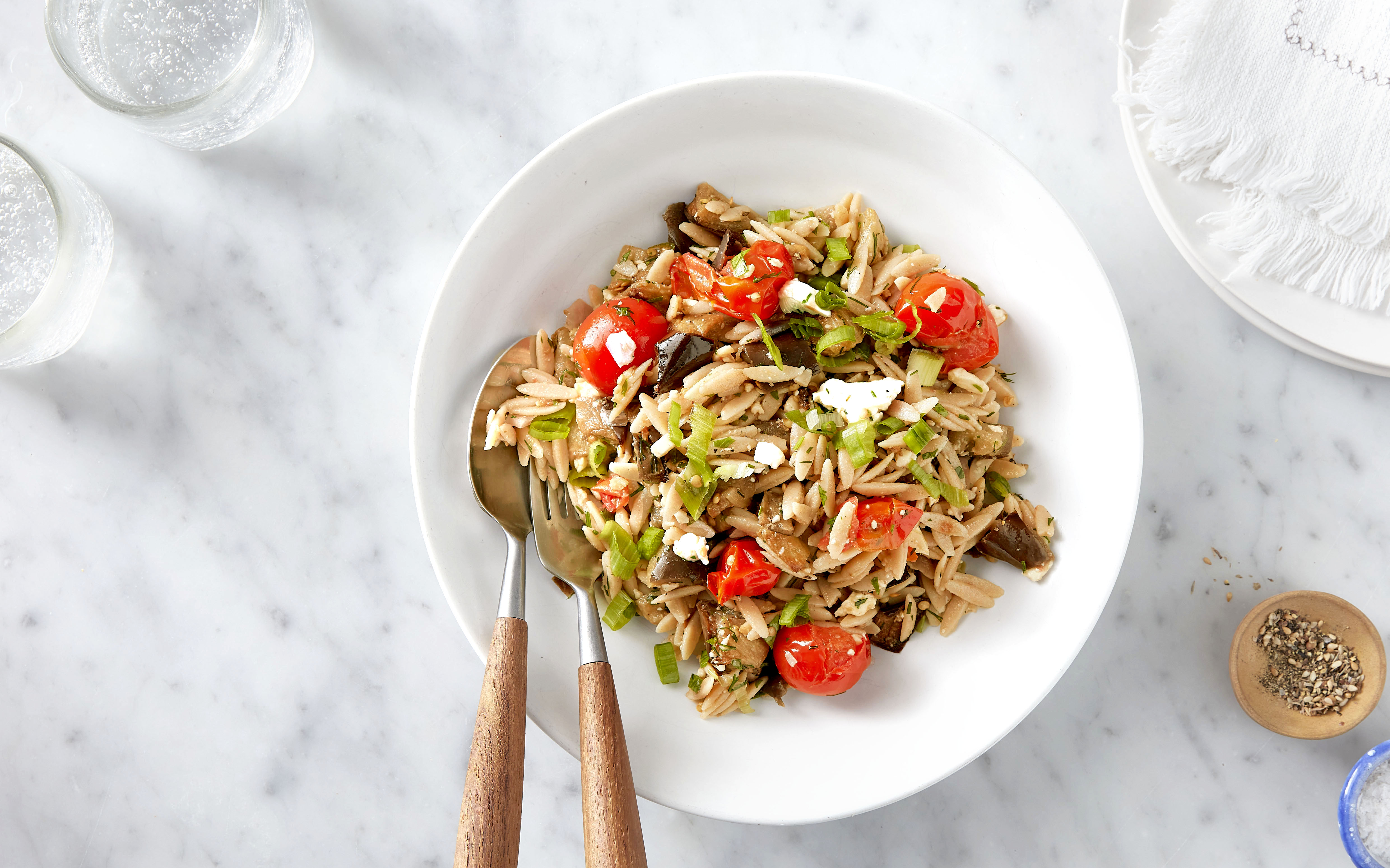 Greek Orzo Feta Salad with Roasted Eggplant 2 servings Souvla Good Eggs