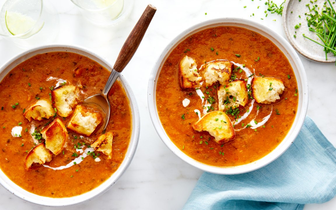 TomatoEggplant Soup with Fancy Croutons 3 servings Good Eggs Meal