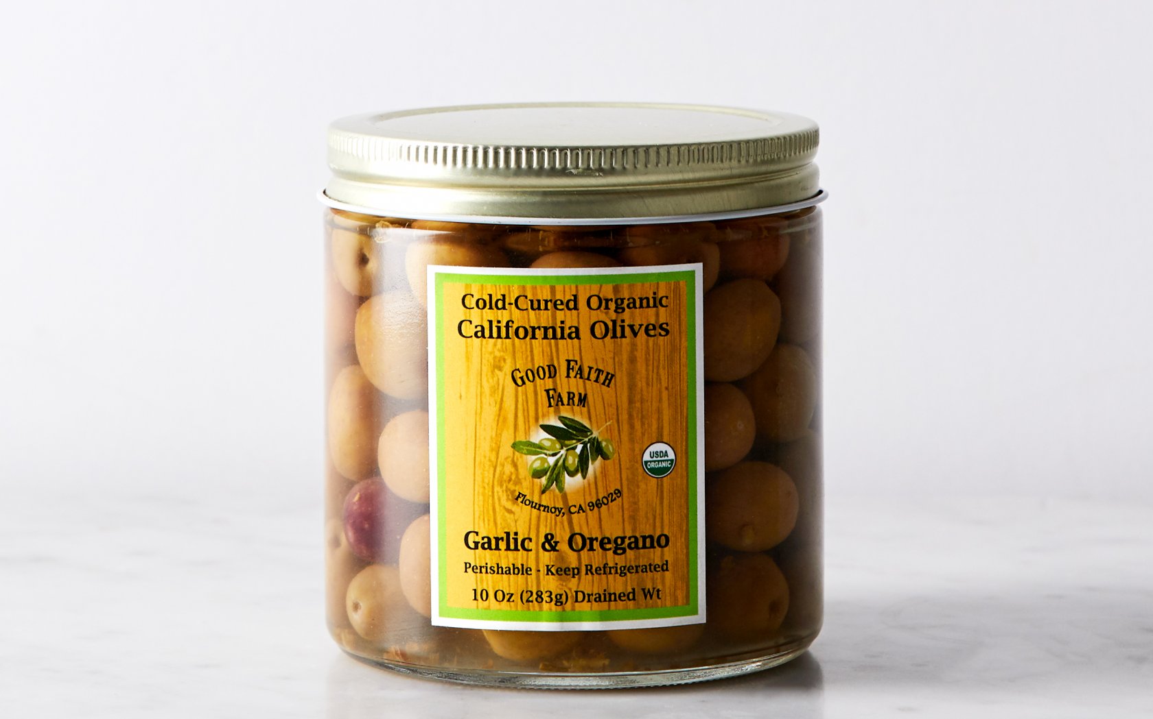 ColdCured Manzanilla Olives with Garlic & Oregano 10 oz Good Faith
