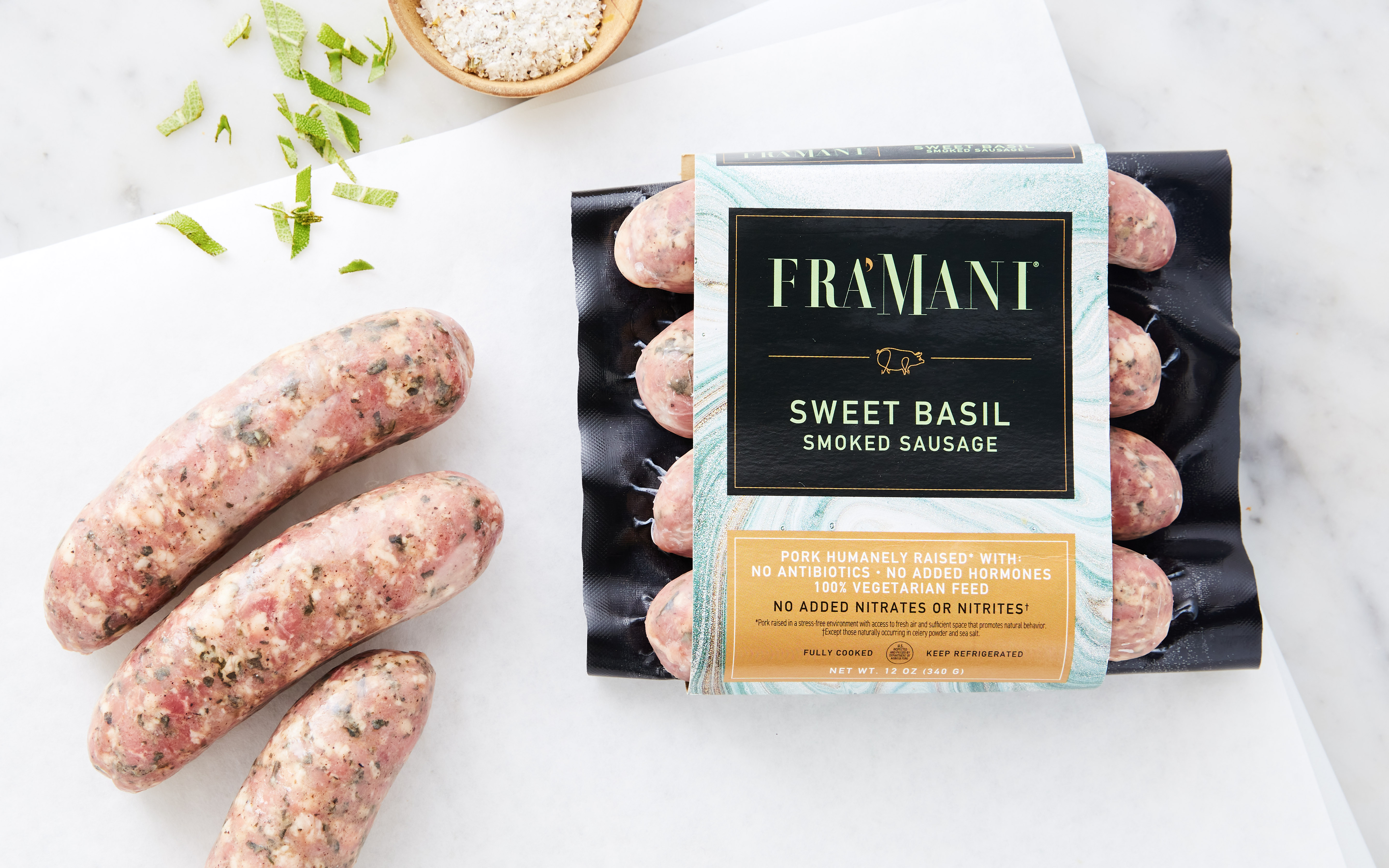 Sweet Basil Smoked Sausage 12 oz Fra' Mani Handcrafted Foods Good