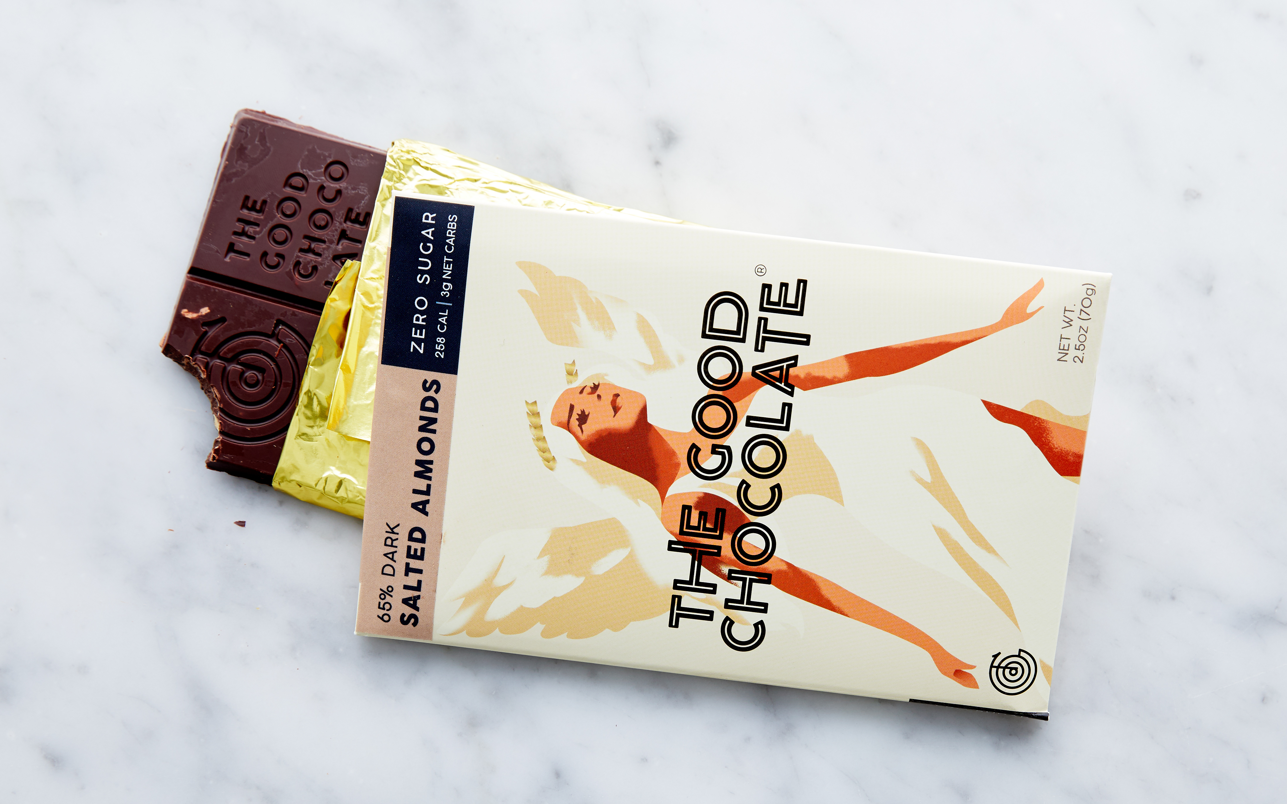 Zero Sugar 65 Salted Almond Dark Chocolate Bar The Good Chocolate