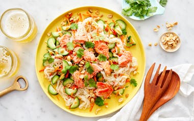 Rice Noodle Salad with Salmon, Cucumbers & Carrots