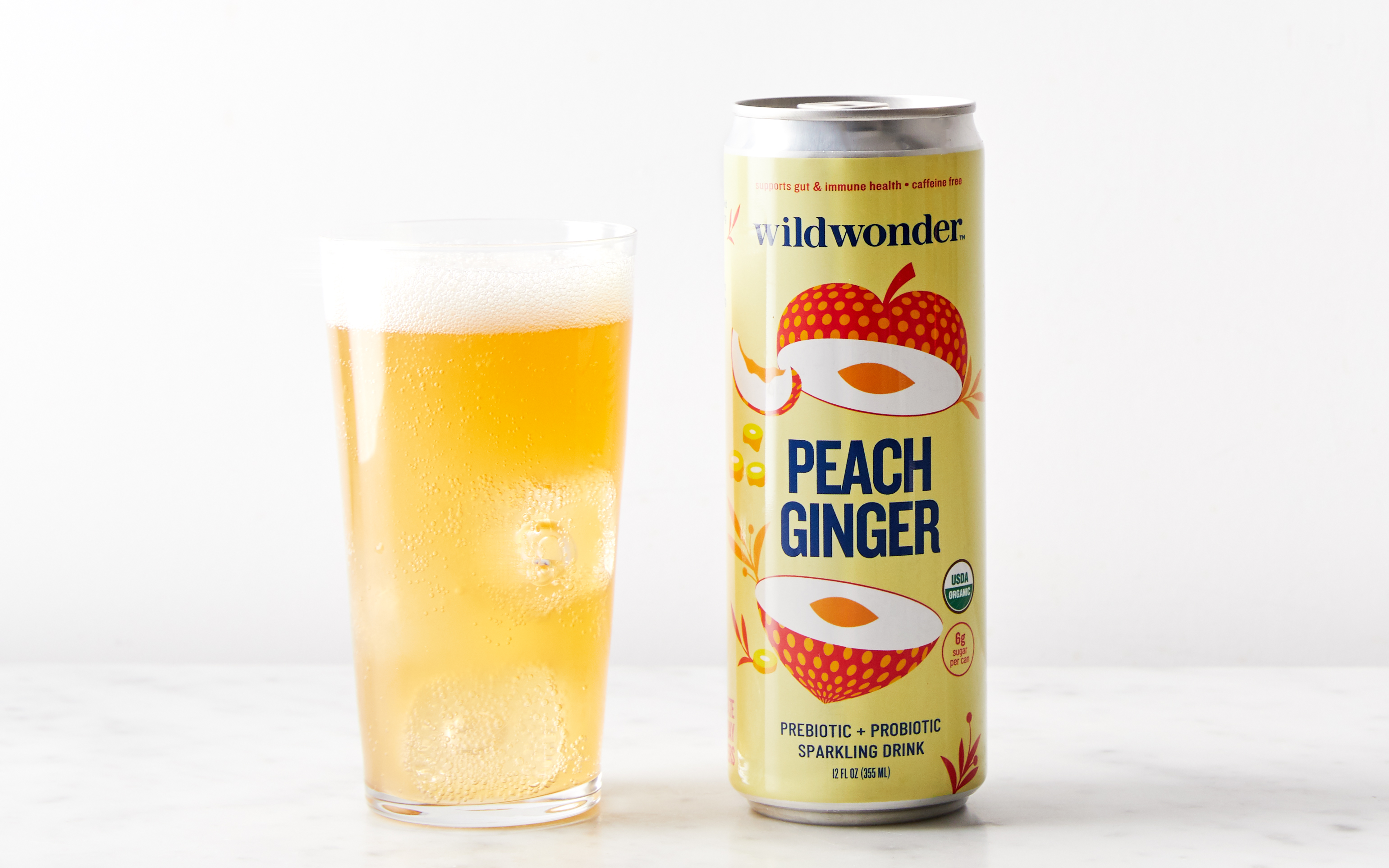 Peach Ginger Sparkling Prebiotic + Probiotic Drink Wildwonder Good Eggs