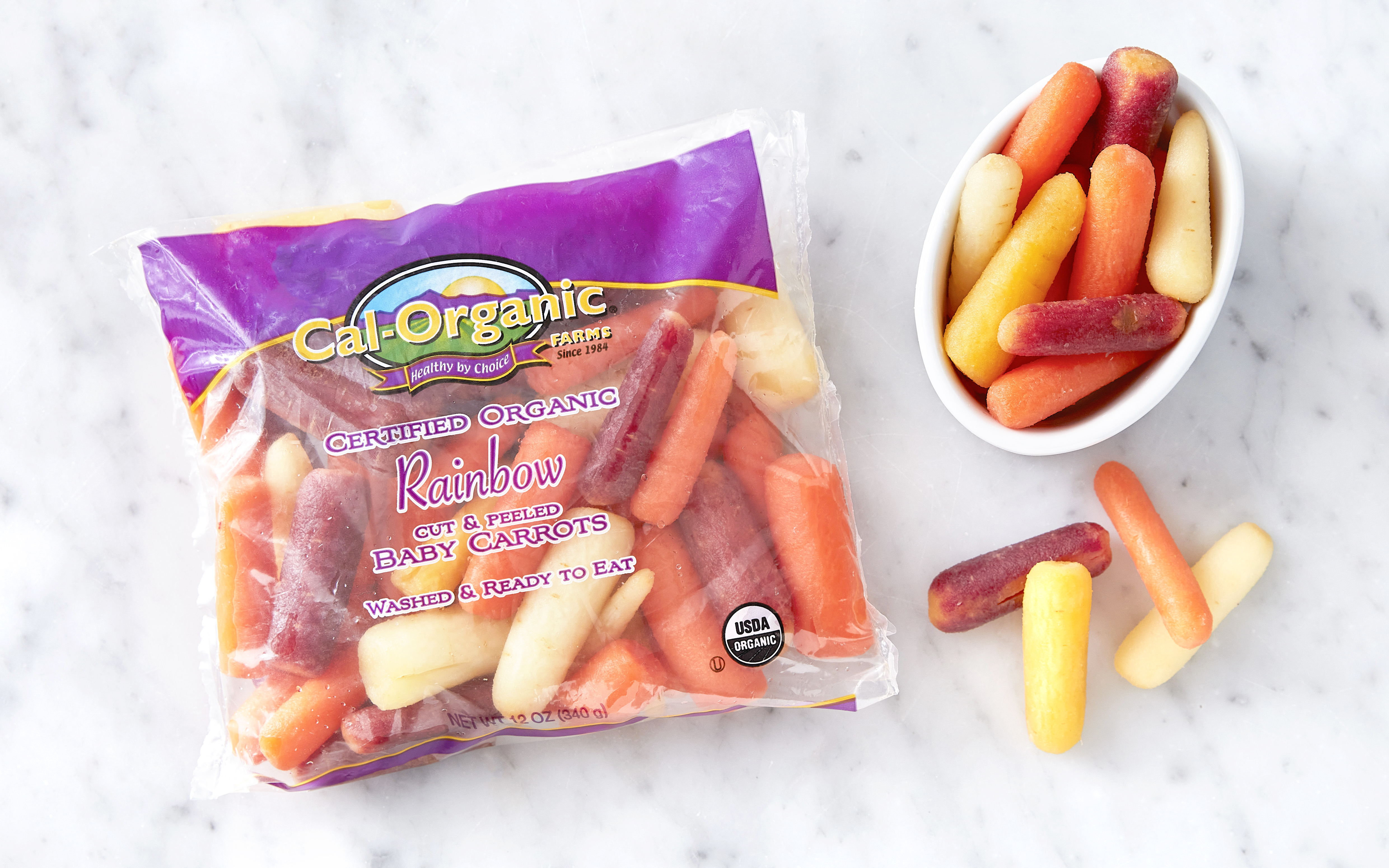 Cut & Peeled Baby Rainbow Carrots 12 oz From Our Farmers Good Eggs