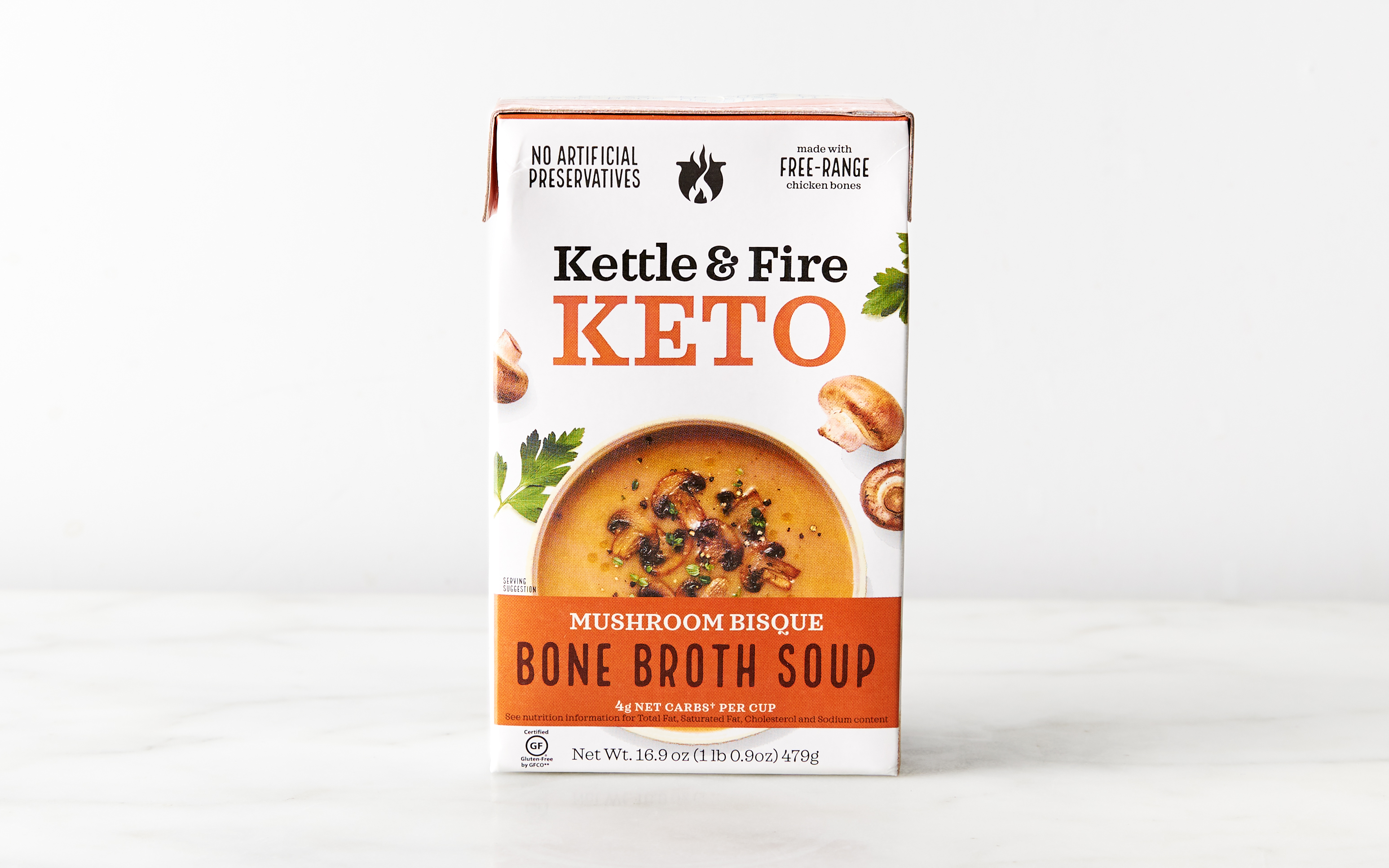 Mushroom Bisque Chicken Bone Broth Soup 16.9 oz Kettle & Fire