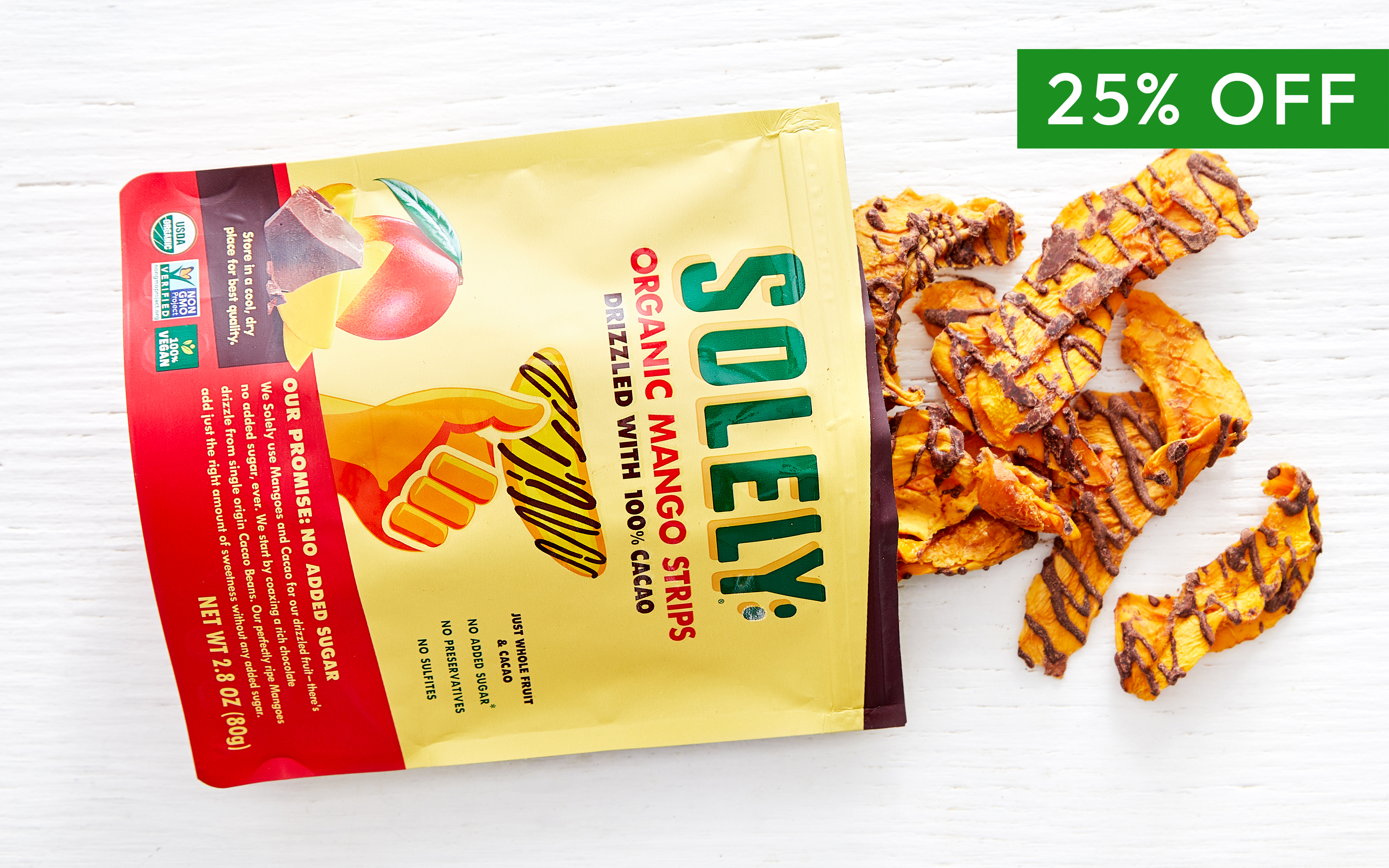 Organic Mango Strips Drizzled with 100 Cacao 2.8 oz Solely Good Eggs
