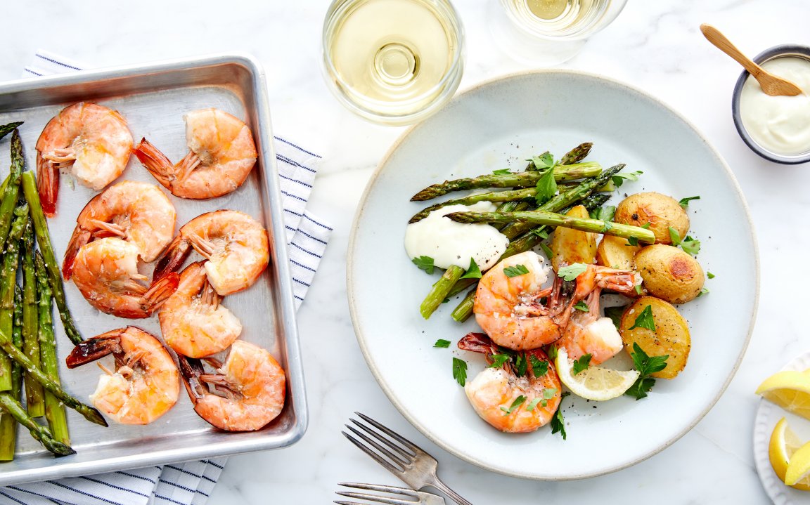 Sheet-Pan Shrimp with Asparagus Potatoes servings Good