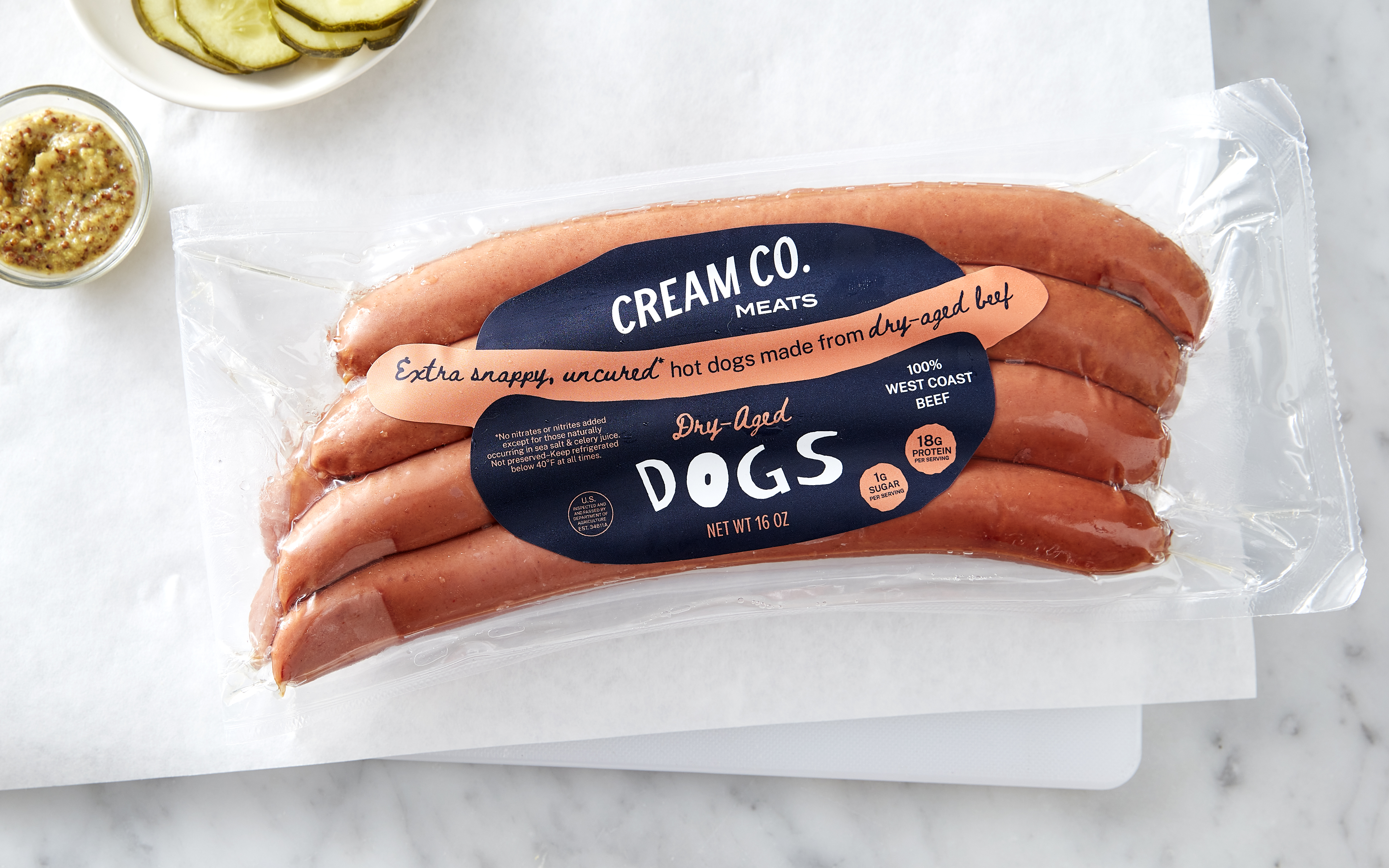 Dry Aged Beef Hot Dog Frozen 16 oz Cream Co. Meats Good